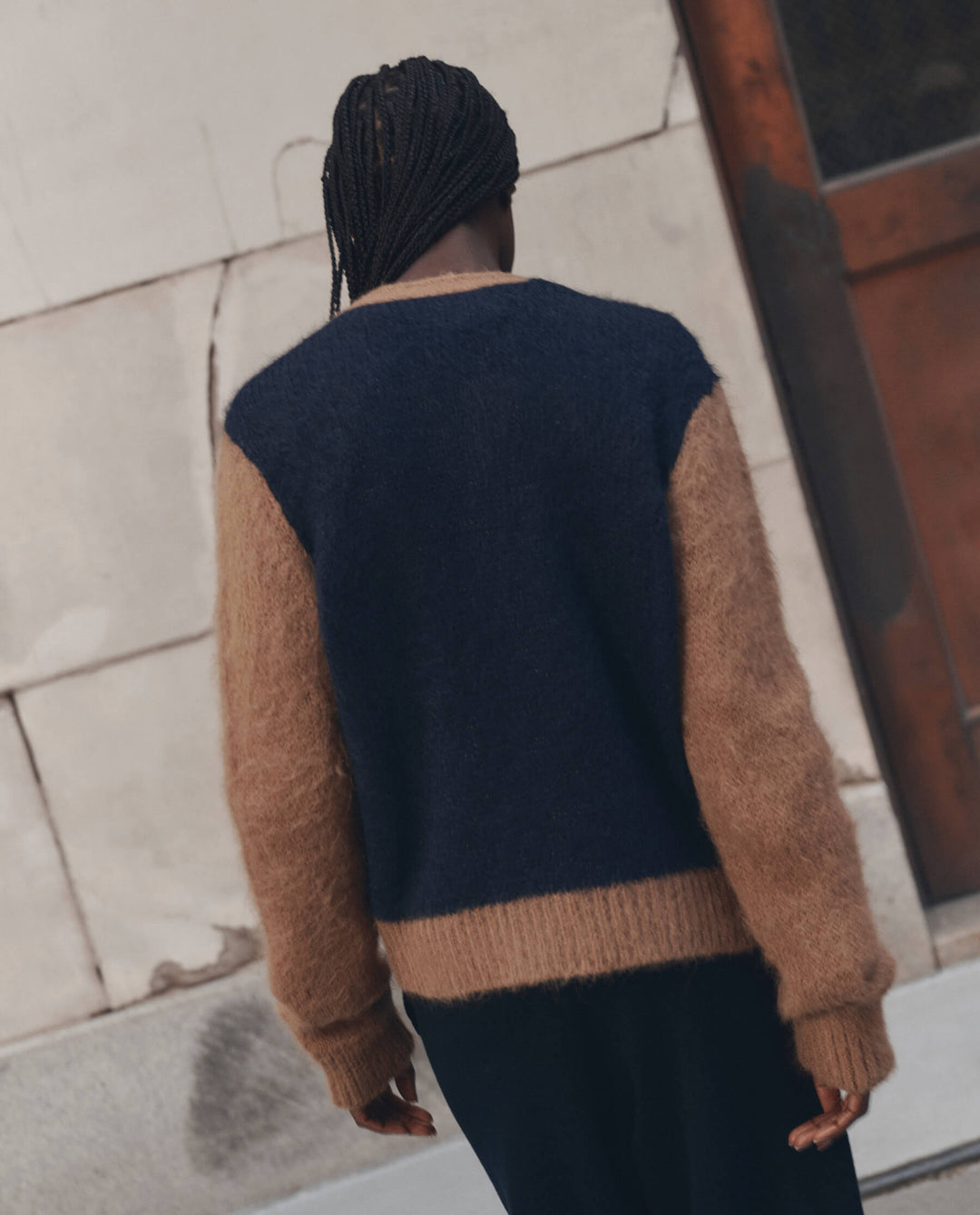The Great Wellington Cardigan in Navy and Tan