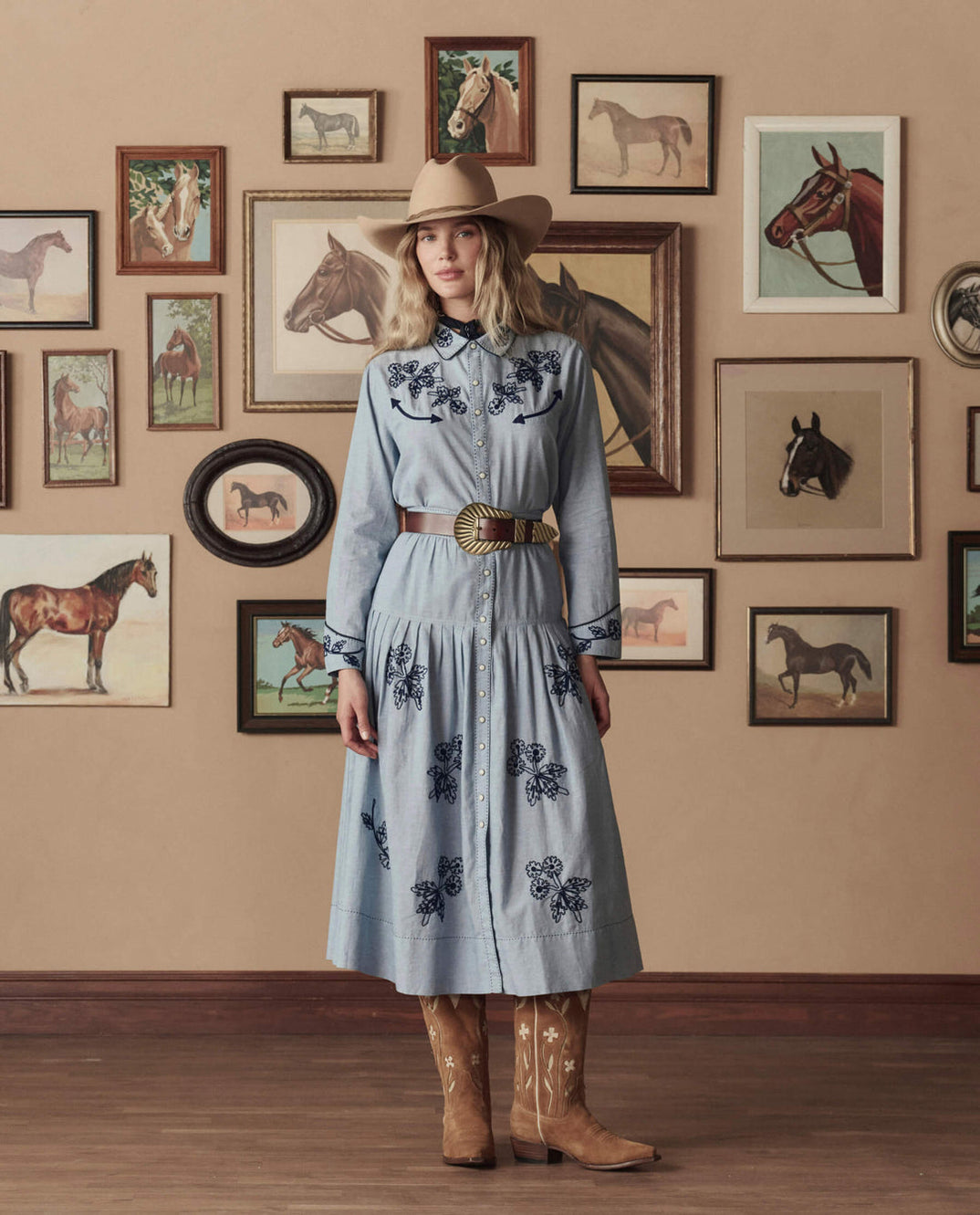 The Great x Stetson Embroidered Western Shirt in Chambray