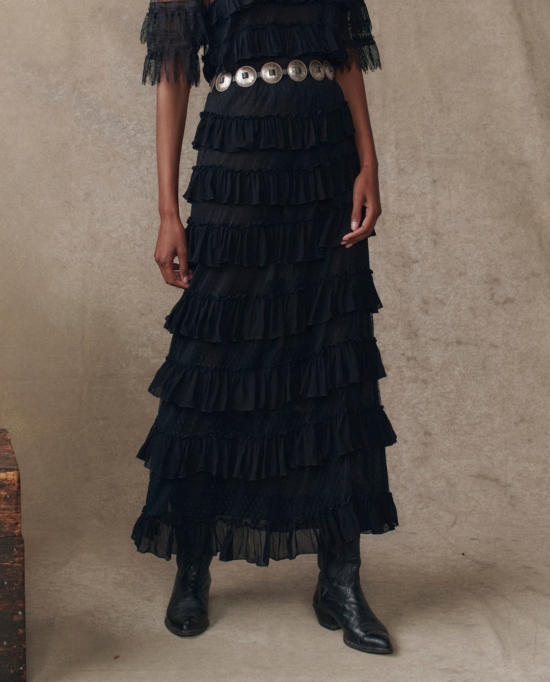 The Great Winter Mesh Flounce Skirt in Black