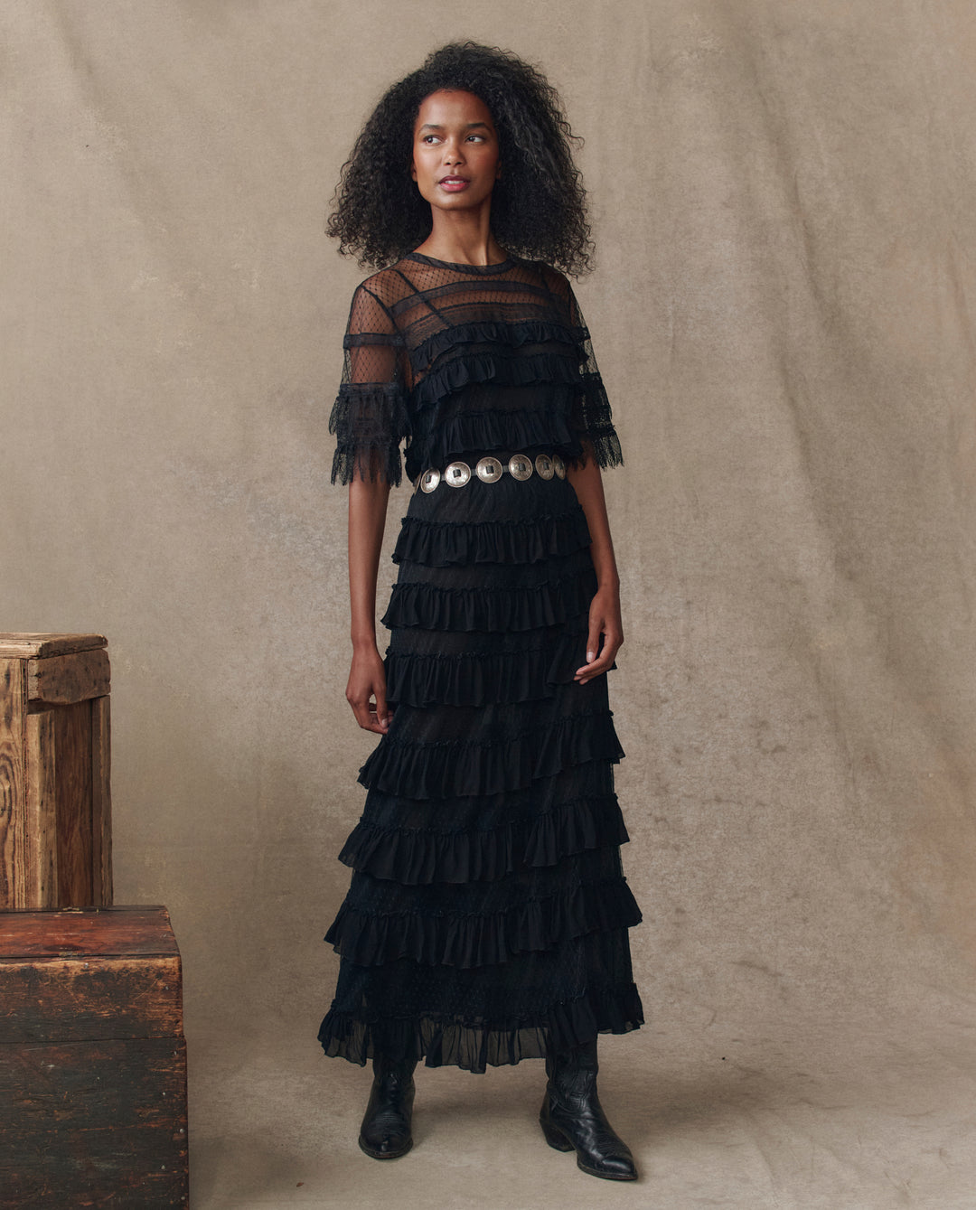 The Great Winter Mesh Flounce Skirt in Black