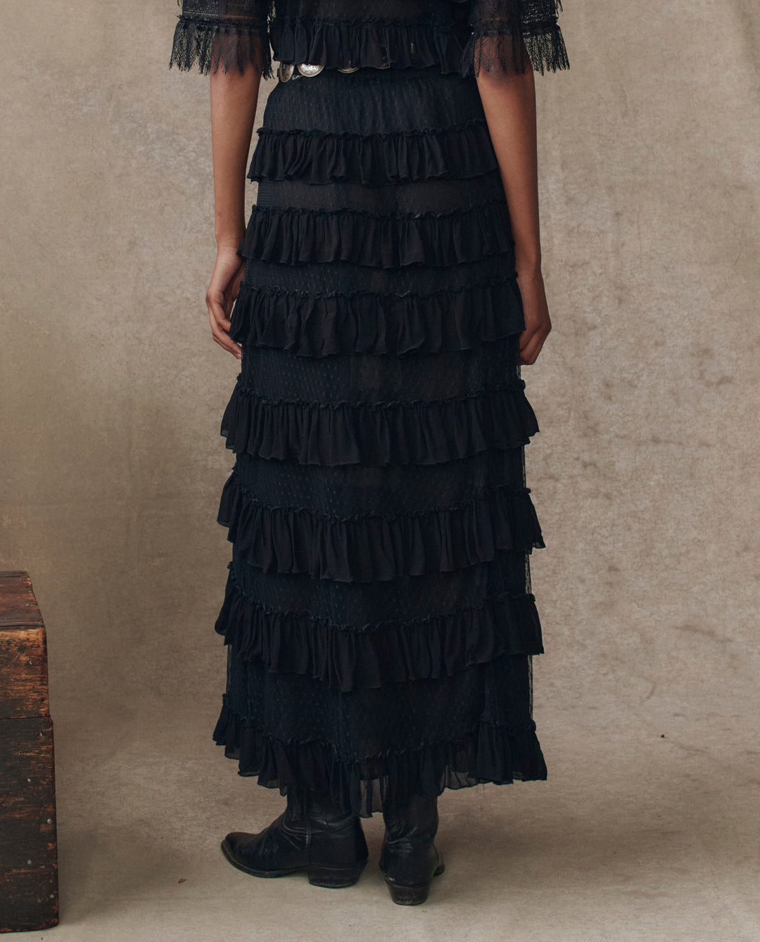 The Great Winter Mesh Flounce Skirt in Black