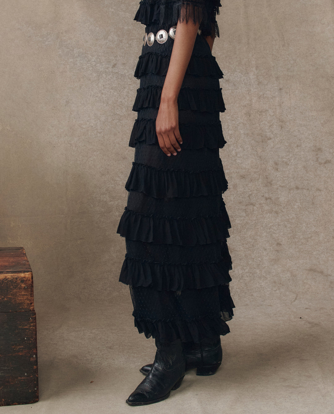 The Great Winter Mesh Flounce Skirt in Black