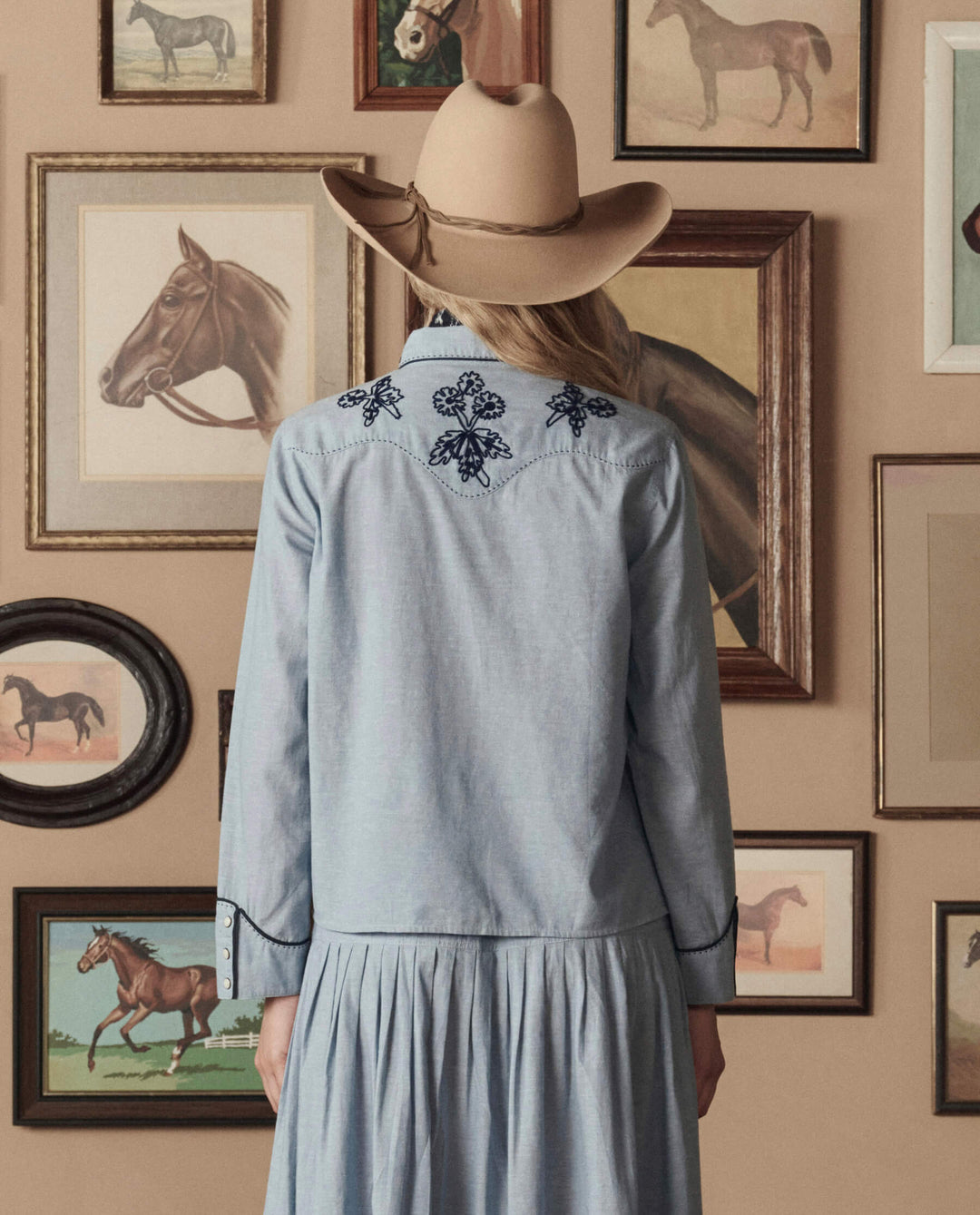 The Great x Stetson Embroidered Western Shirt in Chambray
