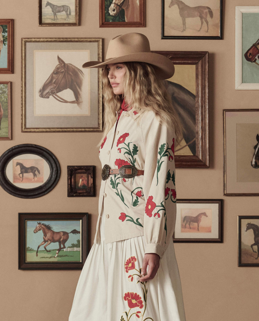 The Great x Stetson Western Embroidered Commodore Jacket in Cream