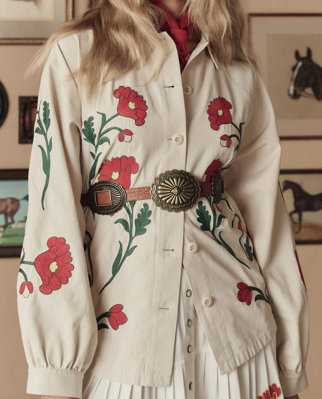 The Great x Stetson Western Embroidered Commodore Jacket in Cream