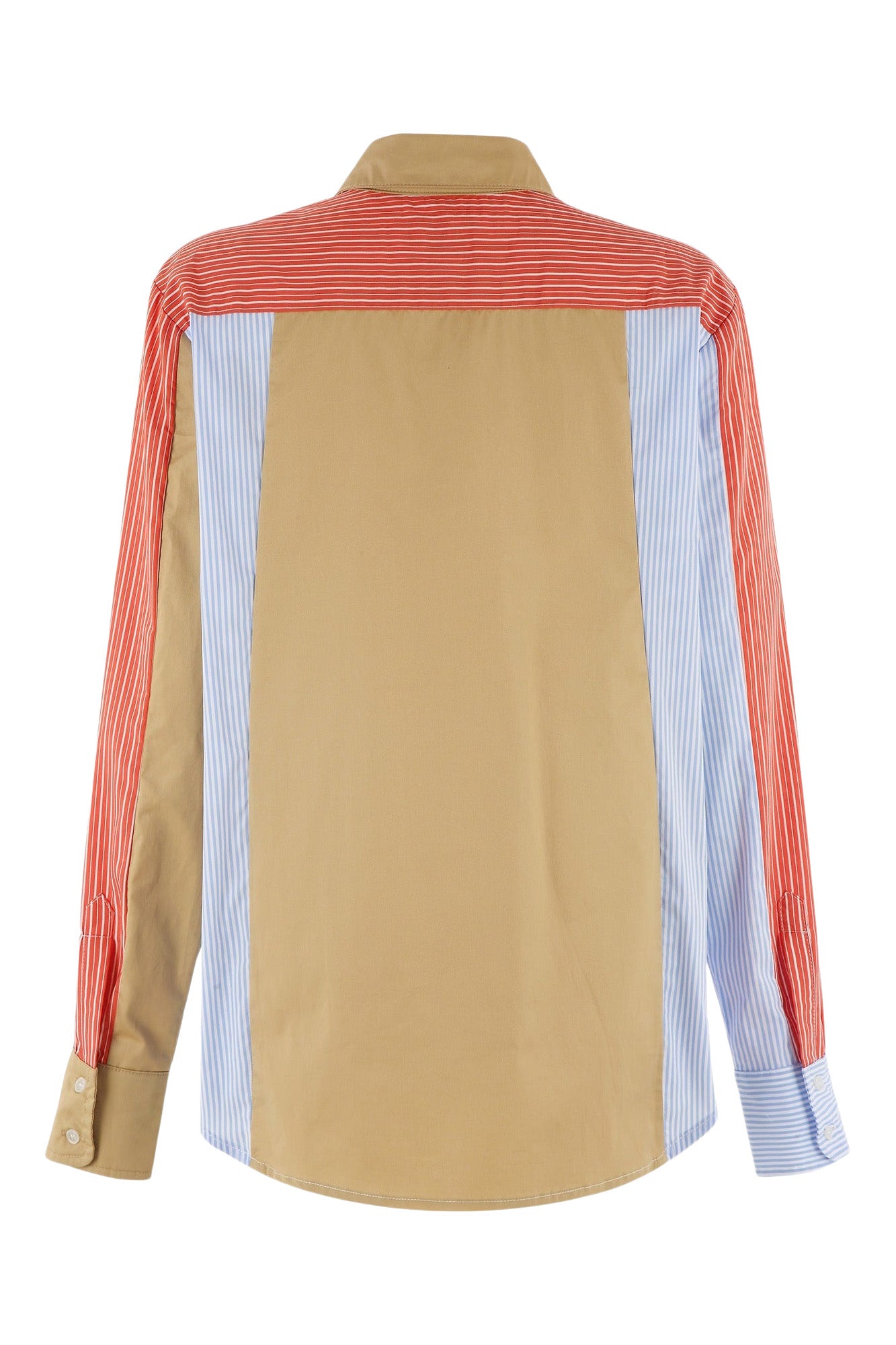 The Shirt By Rochelle Behrens Boyfriend Shirt In Stripe Tan Red Blue