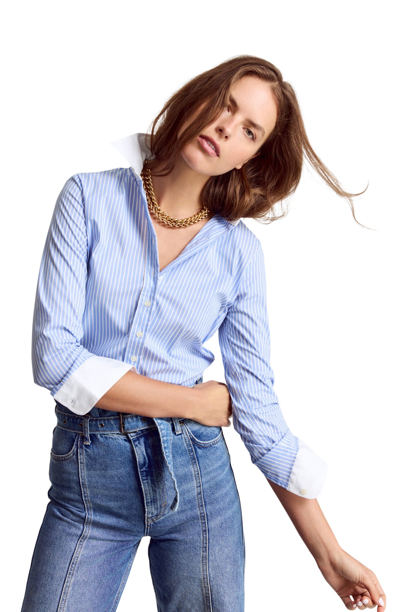 The Shirt By Rochelle Behrens Icon Shirt in Stripe Sky Blue White Collar