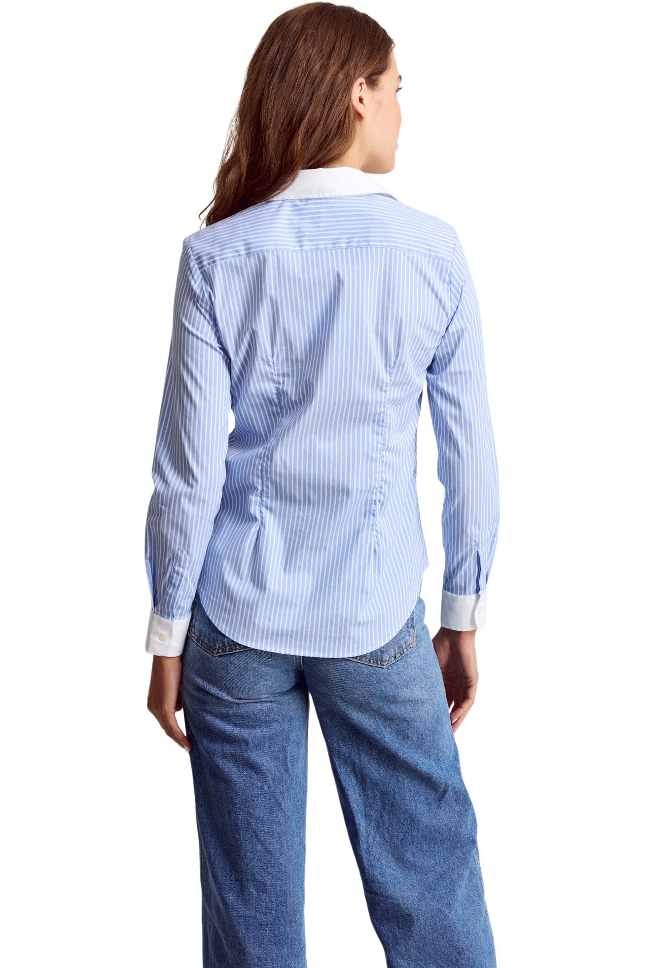 The Shirt By Rochelle Behrens Icon Shirt in Stripe Sky Blue White Collar