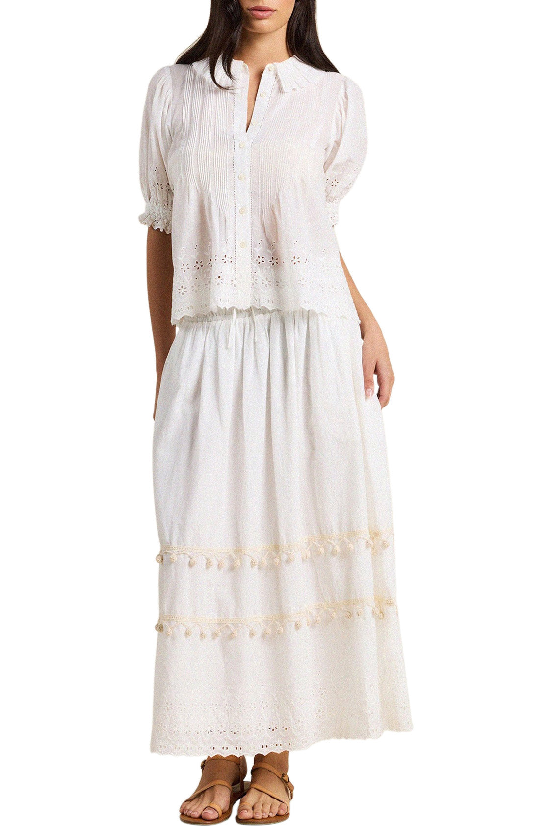Trovata Birds of Paradis Bianca Skirt in White Eyelet