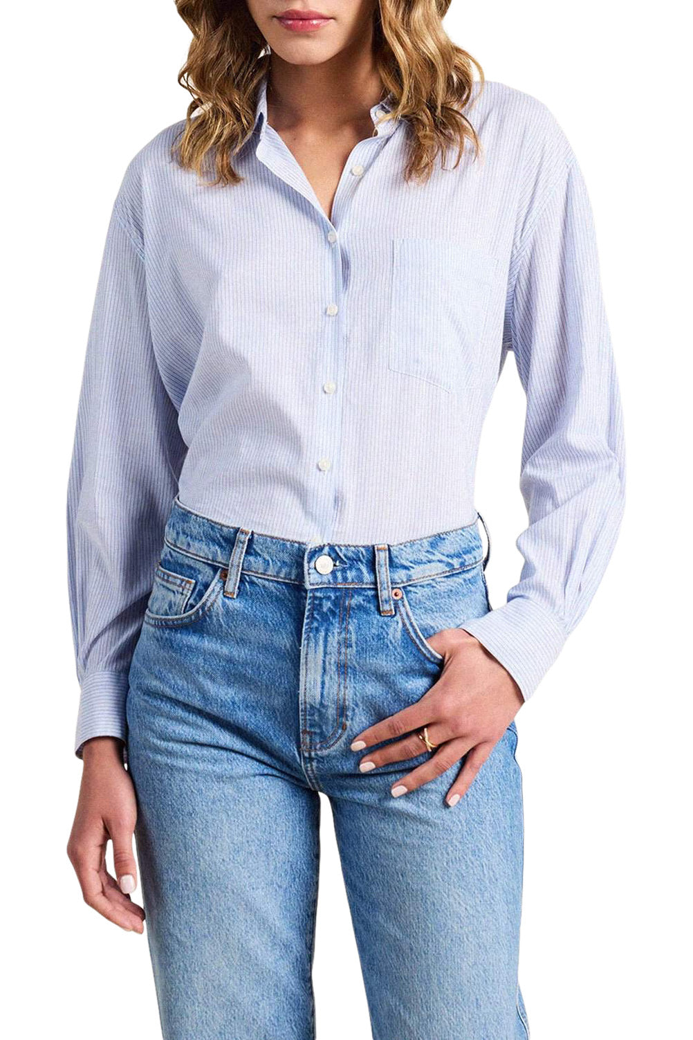 Trovata Birds of Paradis Blake Oversized Shirt in Cornflower Stripe