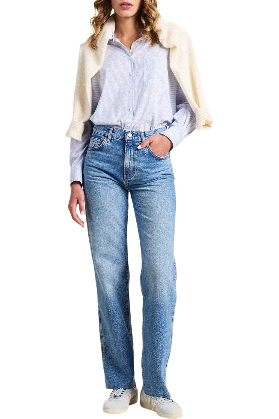 Trovata Birds of Paradis Blake Oversized Shirt in Cornflower Stripe