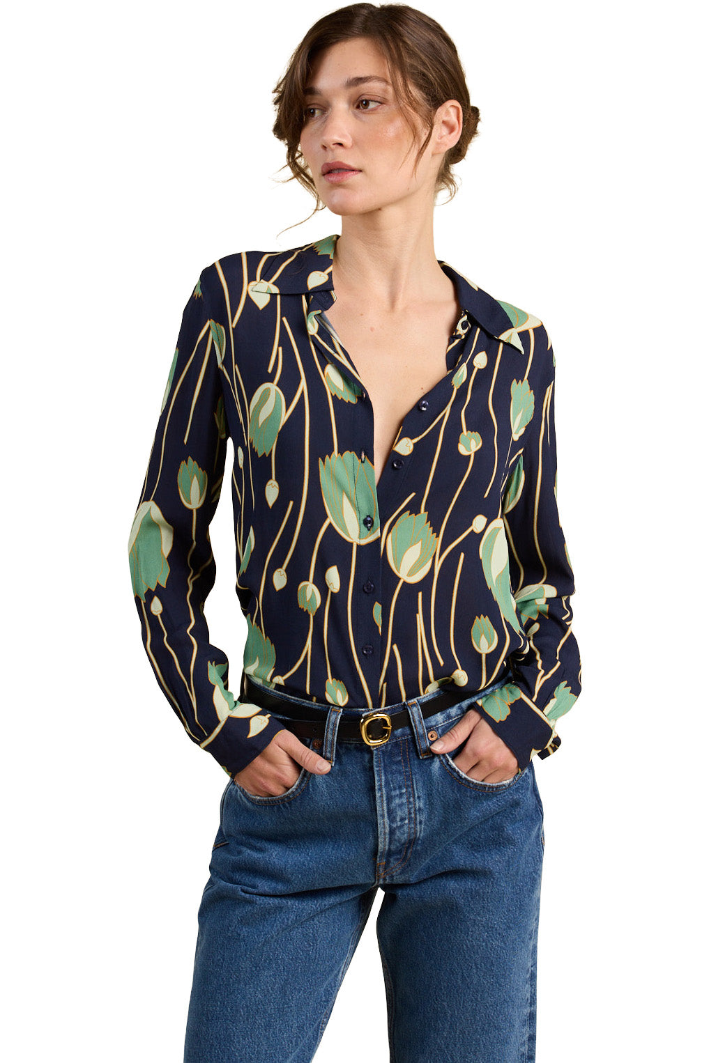 Trovata Birds of Paradis Jacquelin Shirt in Jade Tulip