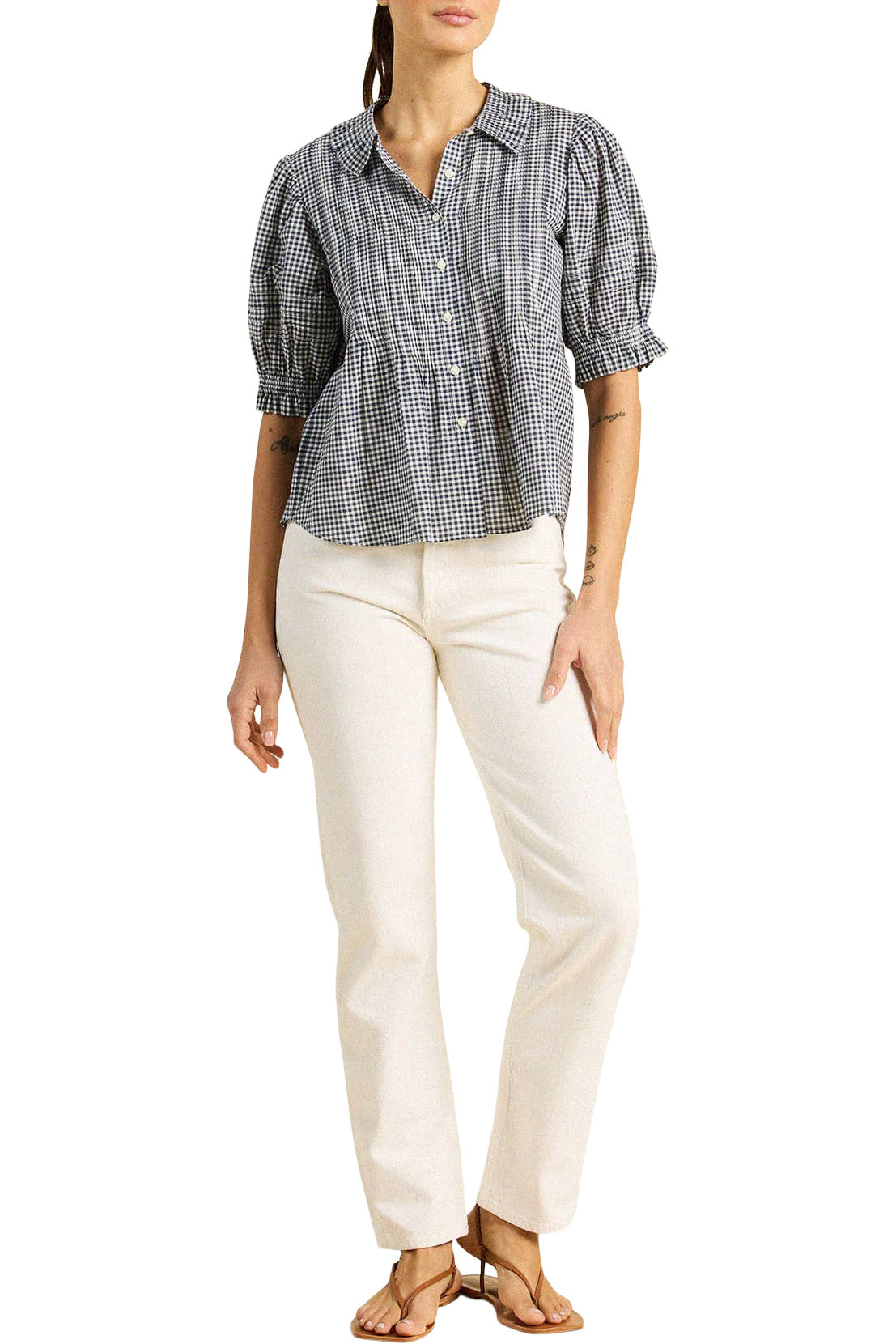 Trovata Birds of Paradis Jess Blouse in Inkwell Gingham