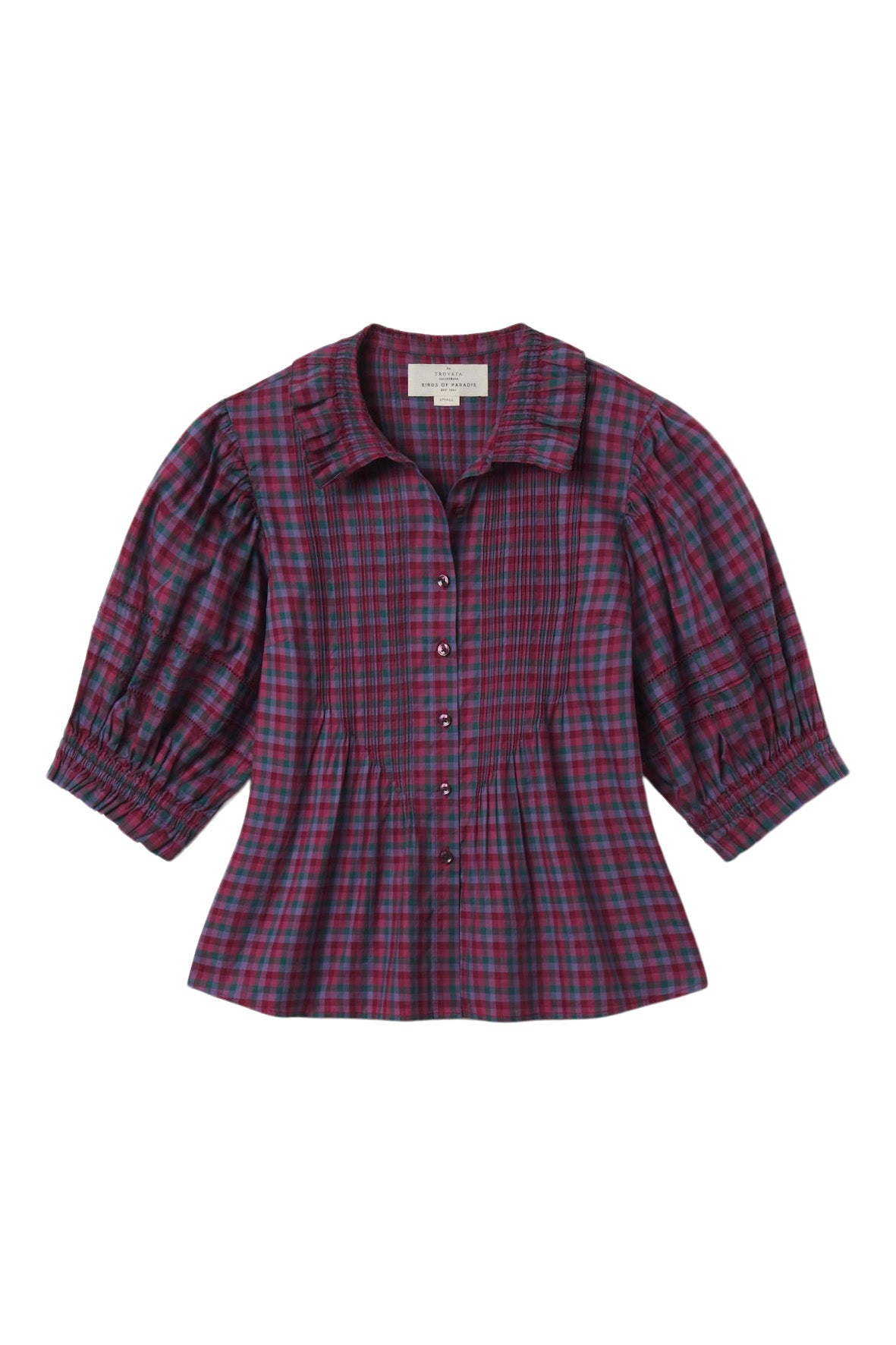 Trovata Birds of Paradis Jess Blouse in Poppy & Pine Check