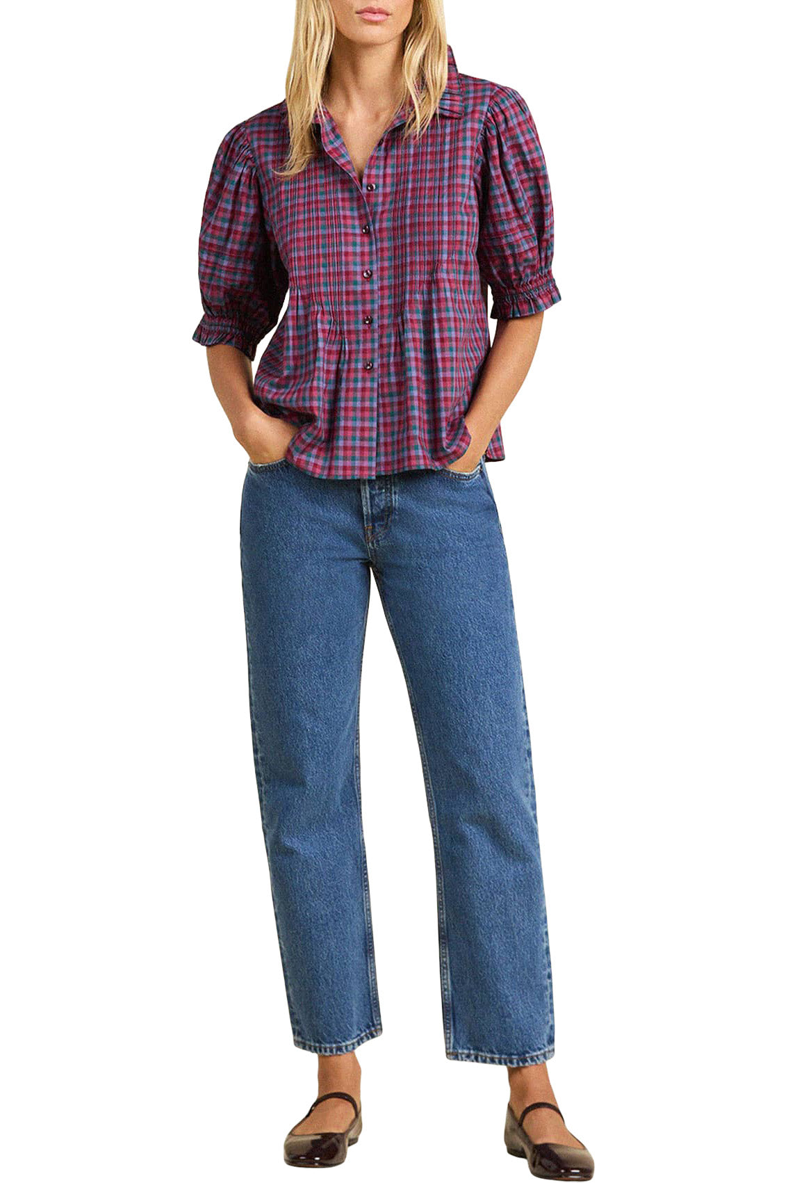 Trovata Birds of Paradis Jess Blouse in Poppy & Pine Check