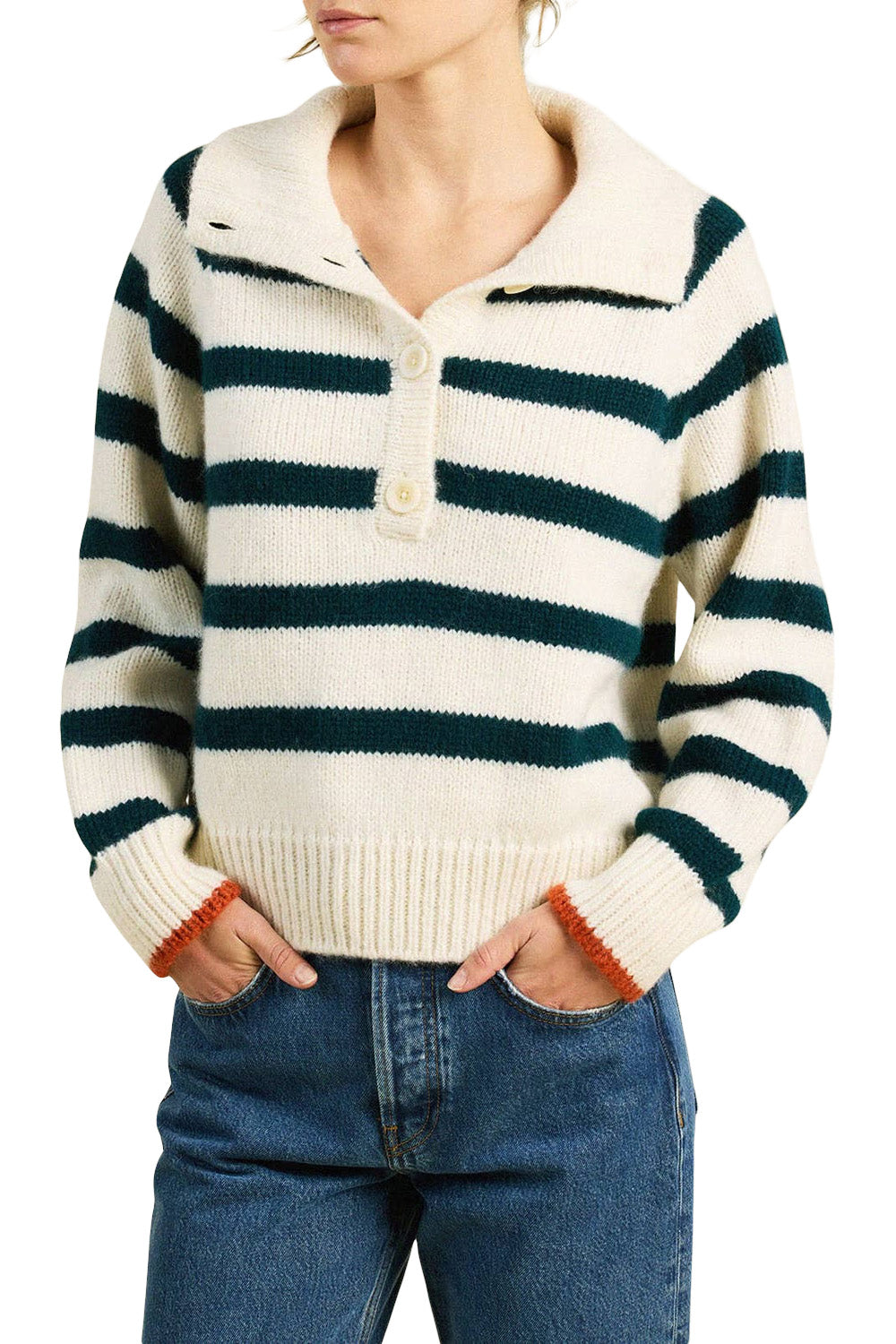 Trovata Birds of Paradis Juneau Sweater in Teal Stripe