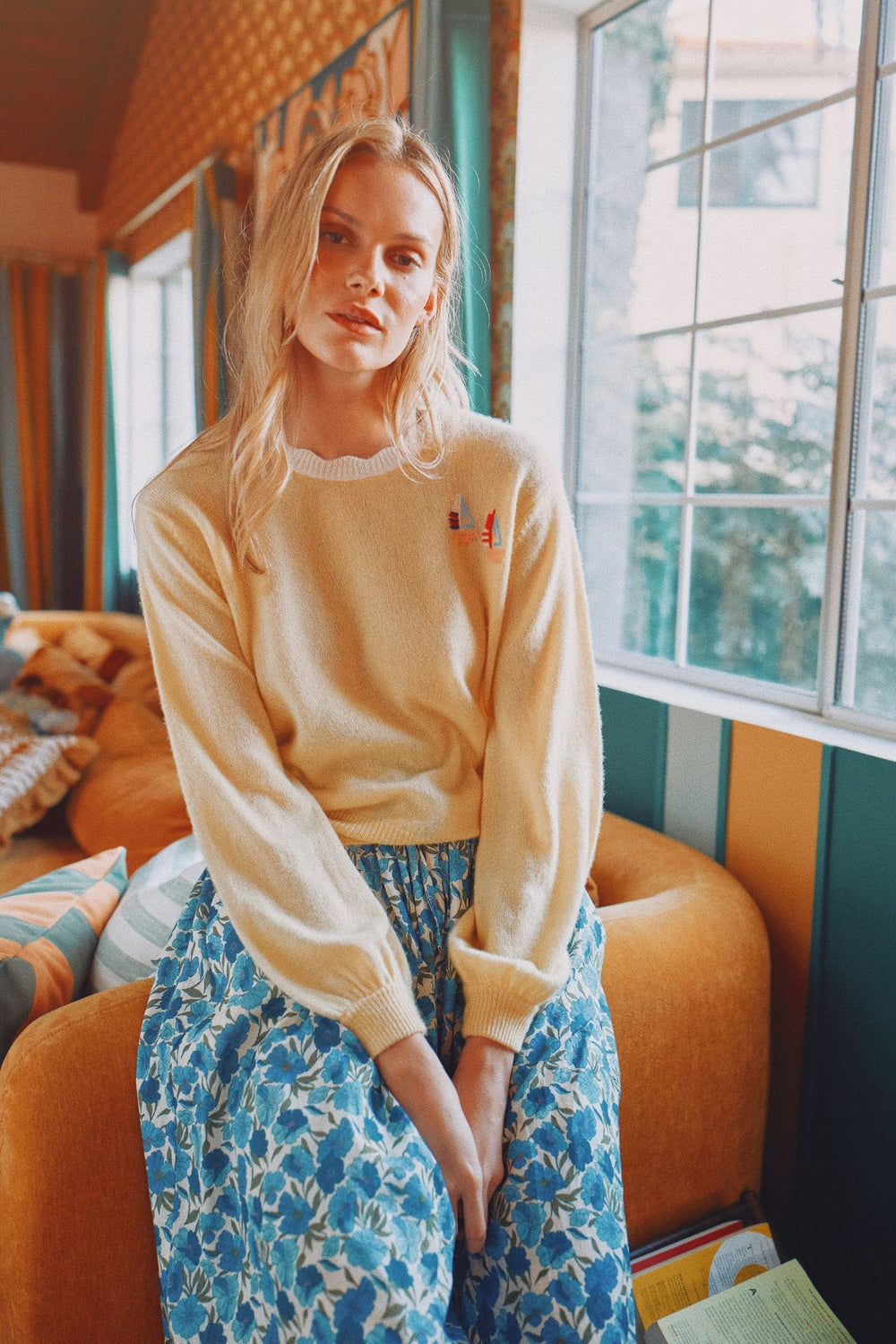 Trovata Birds of Paradis Kate Sweater in Soleil Sailboats