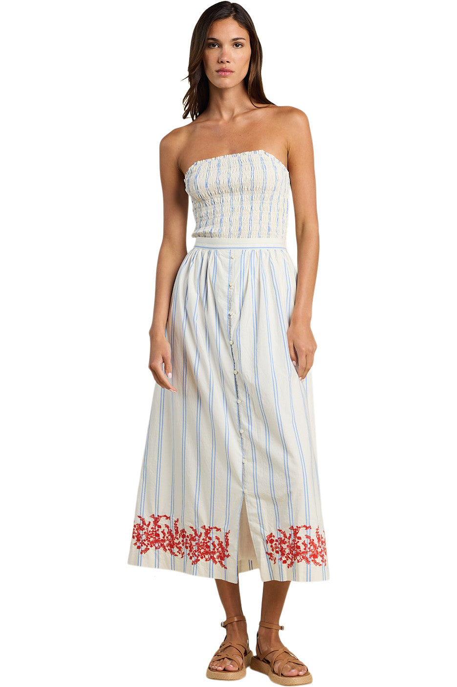 Trovata Birds of Paradis Lisette Skirt in Cerulean Stripe