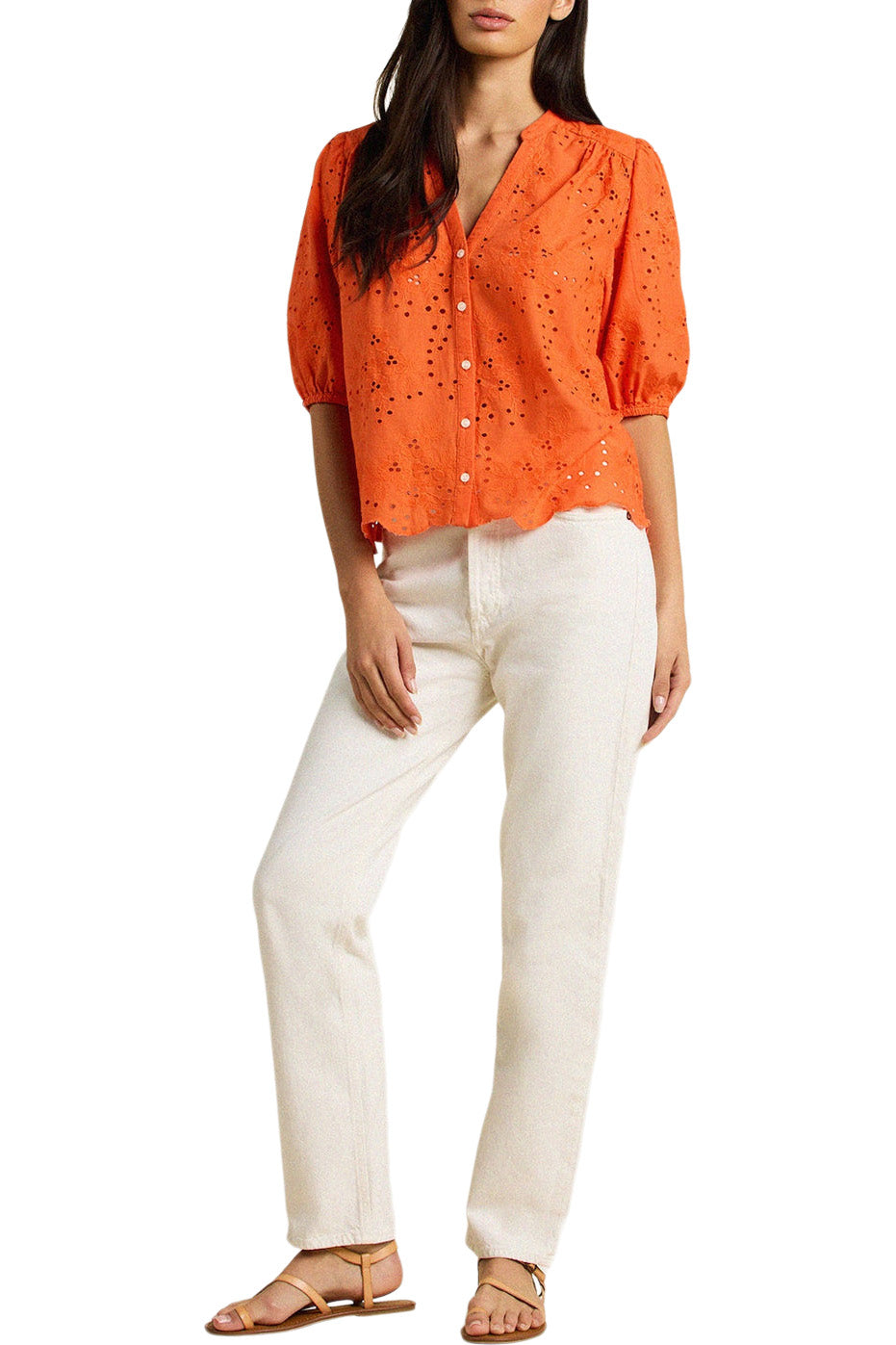 Trovata Birds of Paradis Loren Blouse in Vermillion Eyelet