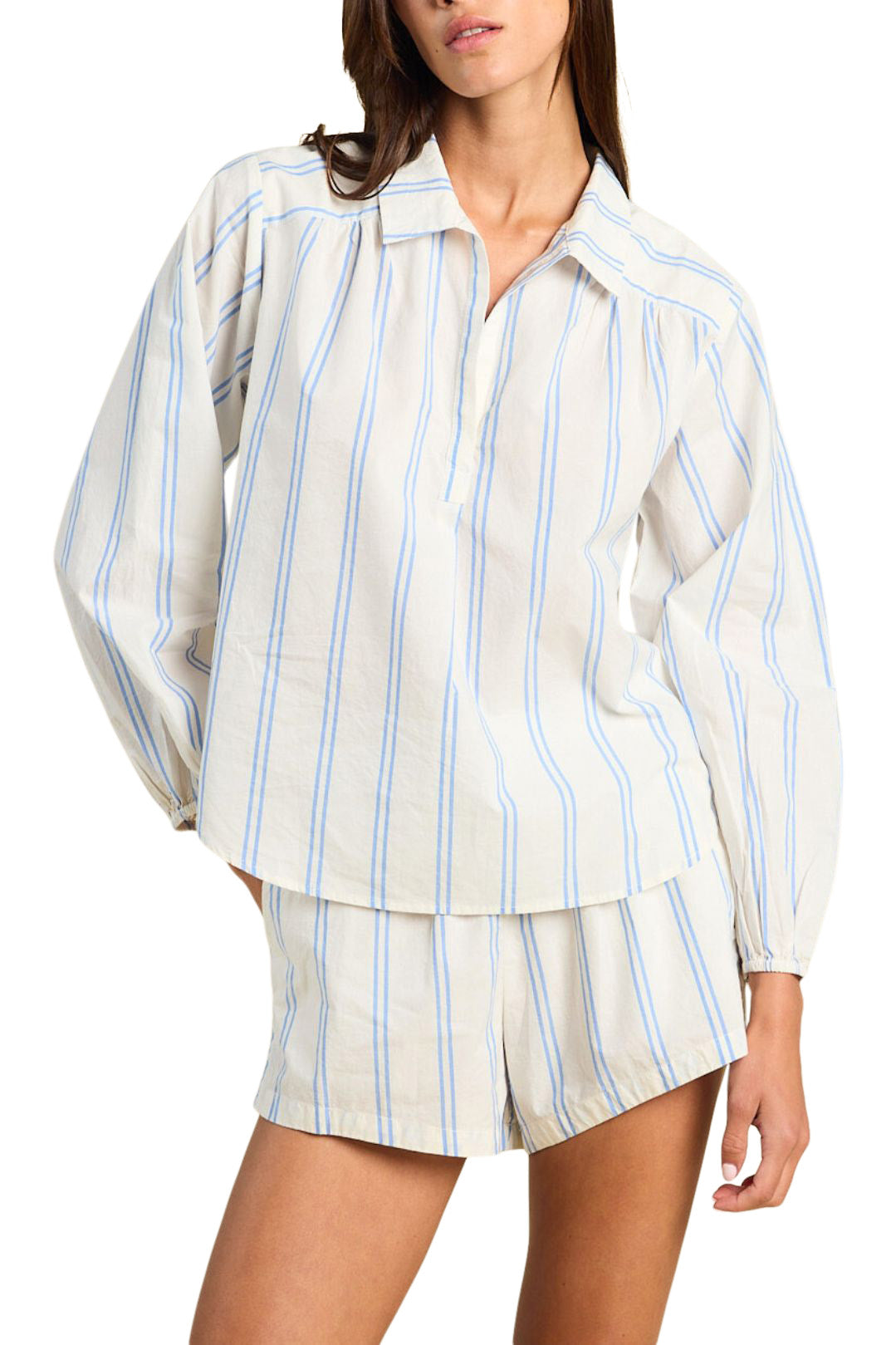 Trovata Birds of Paradis Marisol Blouse in Cerulean Stripe