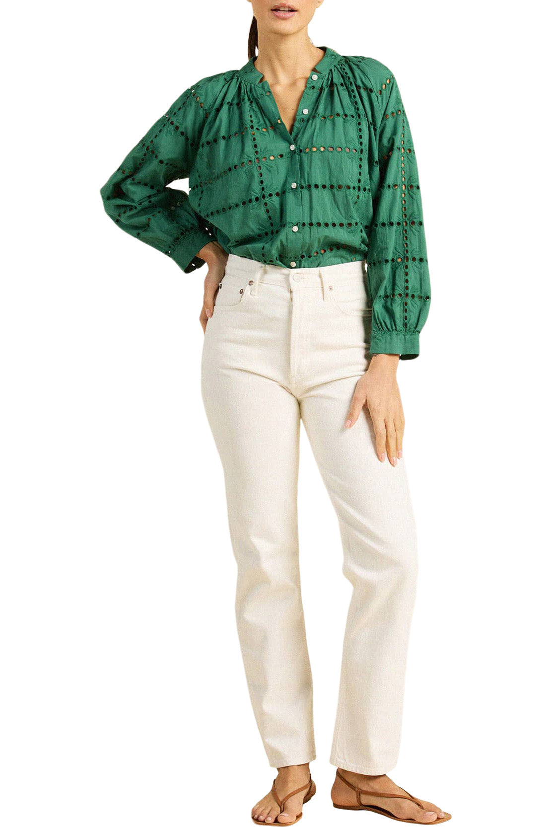 Trovata Birds of Paradis Mena Blouse  in Emerald Eyelet