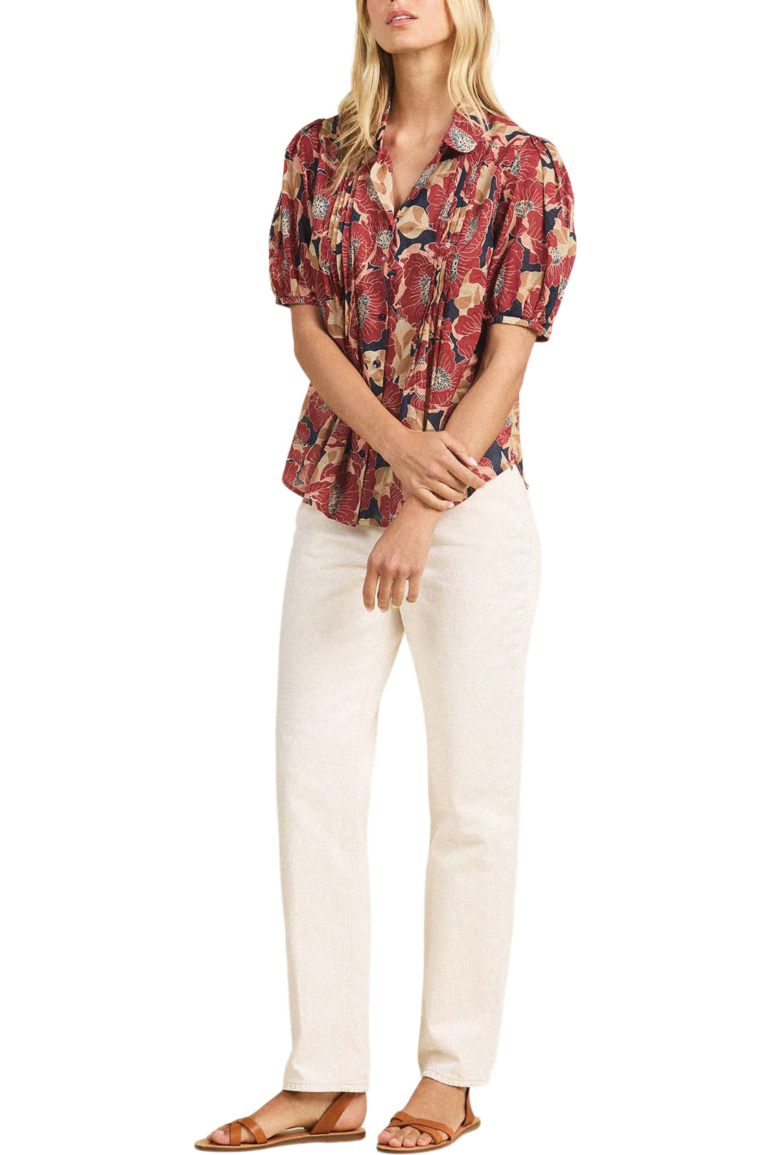 Trovata Birds of Paradis Nadine Blouse in Oleander Rouge