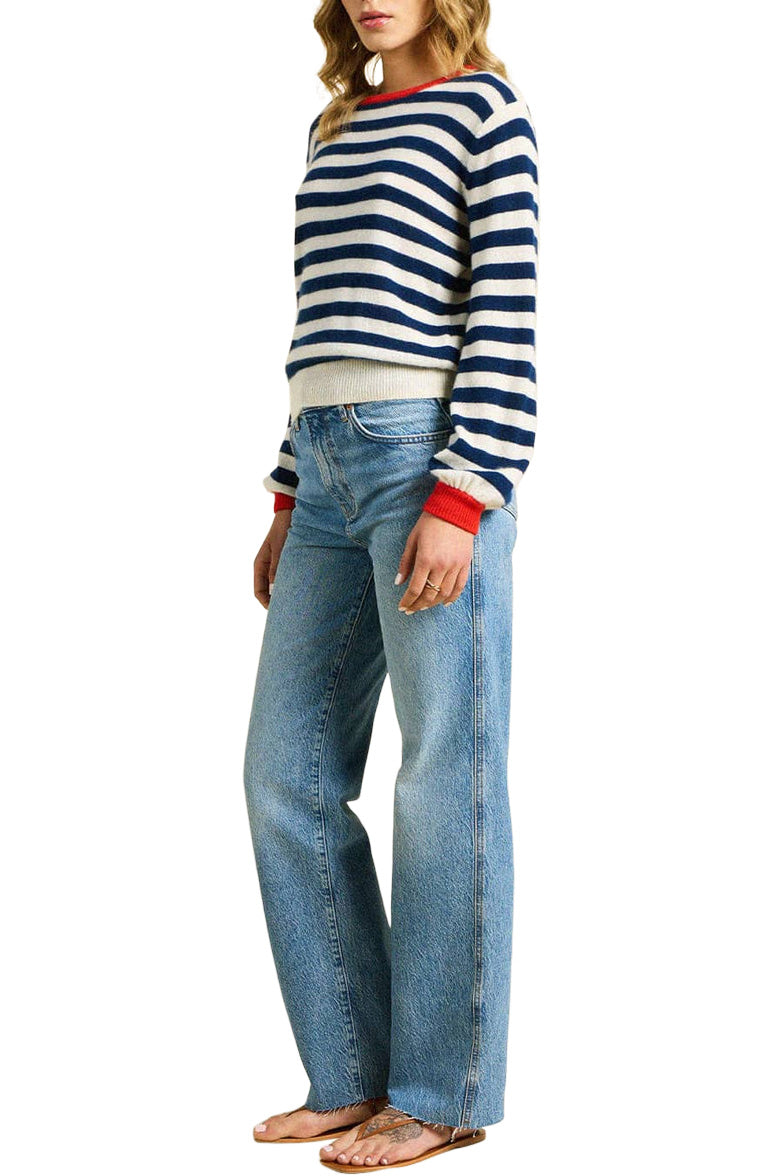 Trovata Birds of Paradis Ryann Sweater in Navy Stripe with Red