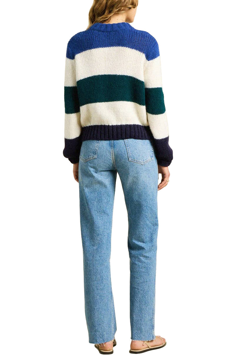 Trovata Birds of Paradis Susan Sweater in Antique White with Multi Stripes