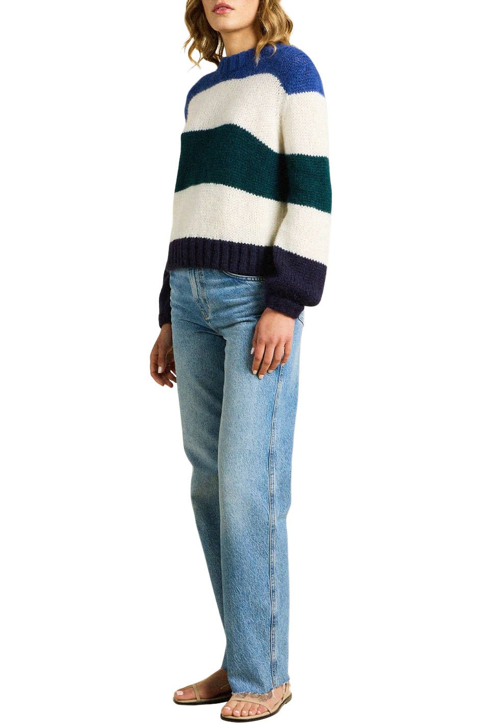Trovata Birds of Paradis Susan Sweater in Antique White with Multi Stripes
