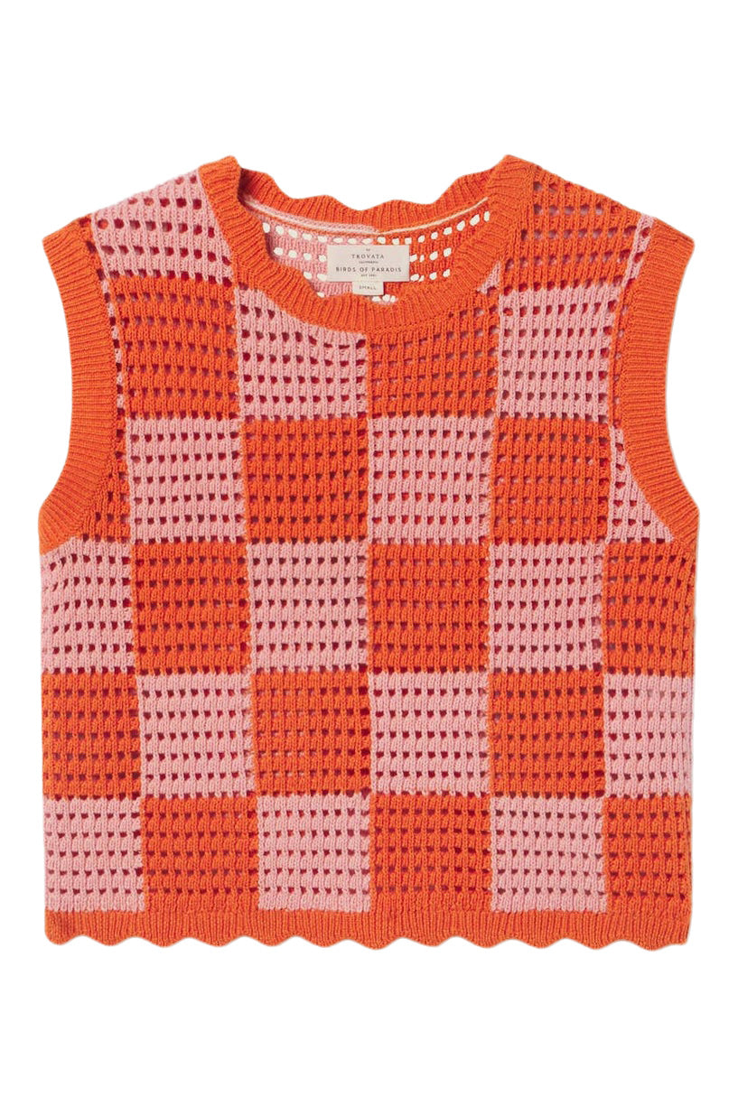 Trovata Birds of Paradise Bree Sweater Tank in Pink - Orange Check