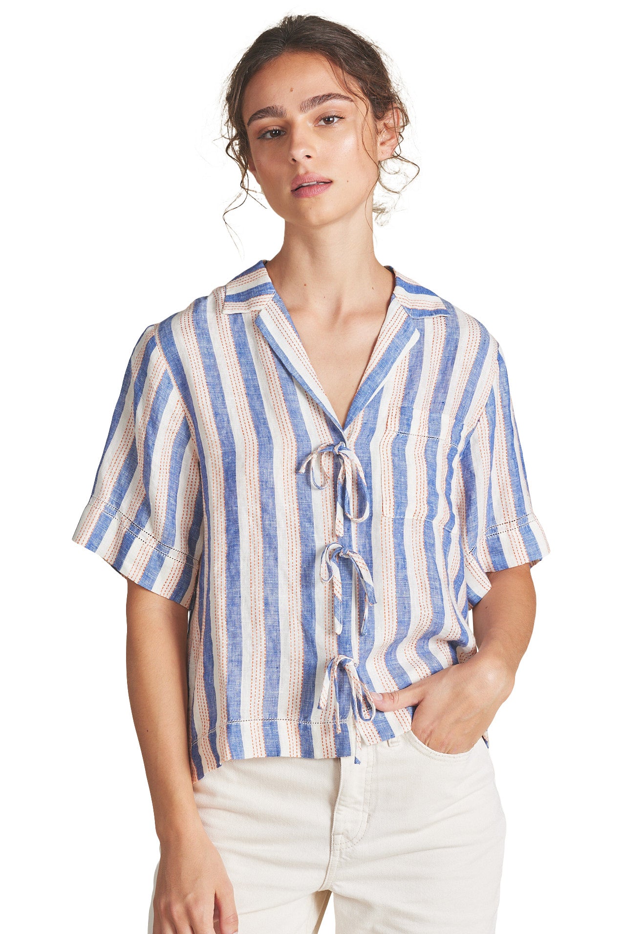 Trovata Birds of Paradise Inez Shirt in Azul Stripe