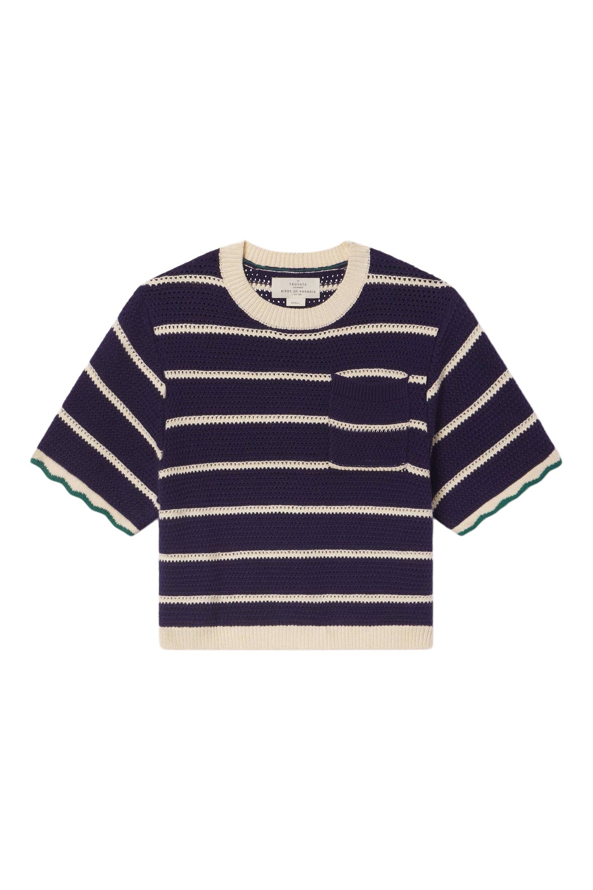 Trovata Birds of Paradise Jules Sweater T-Shirt in Navy - Antique White Stripe