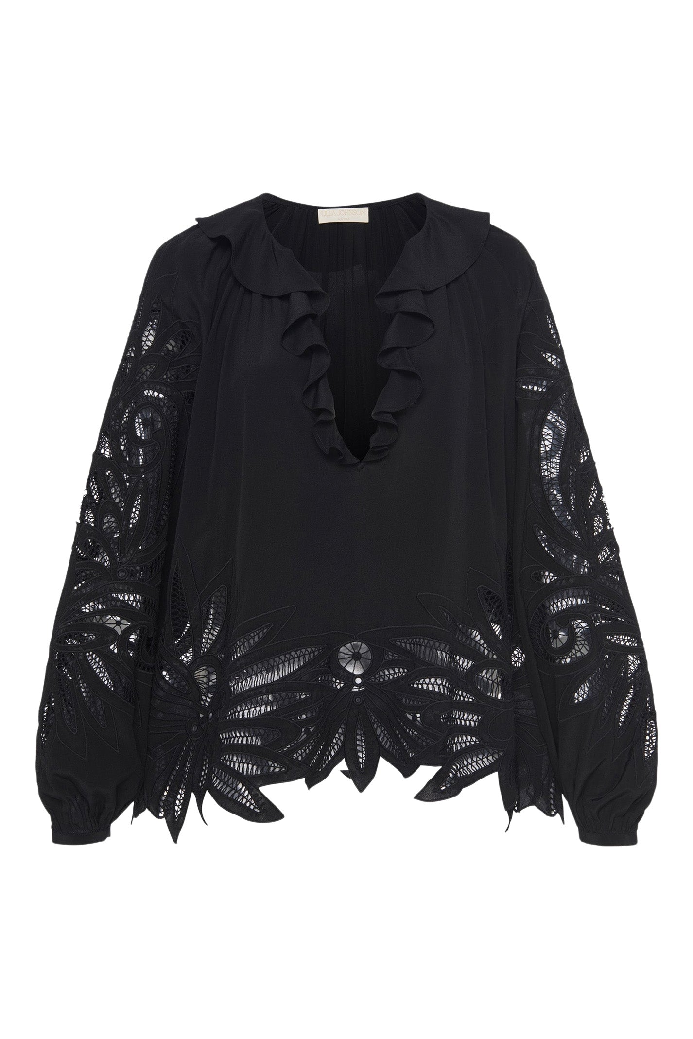 Ulla Johnson Adonis Silk Applique Blouse in Noir