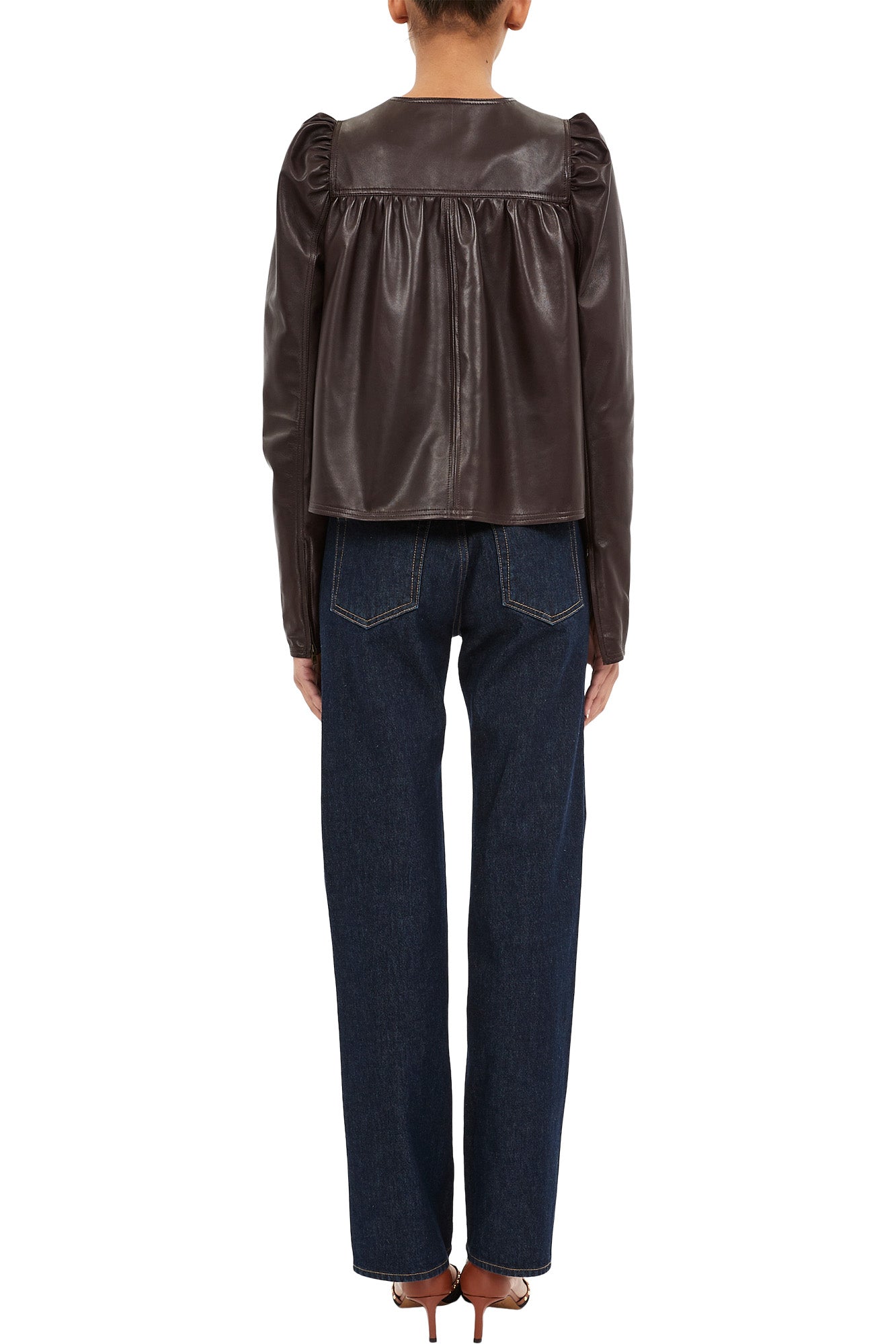 Ulla Johnson Anouk Zip Up Leather Jacket in Mahogany