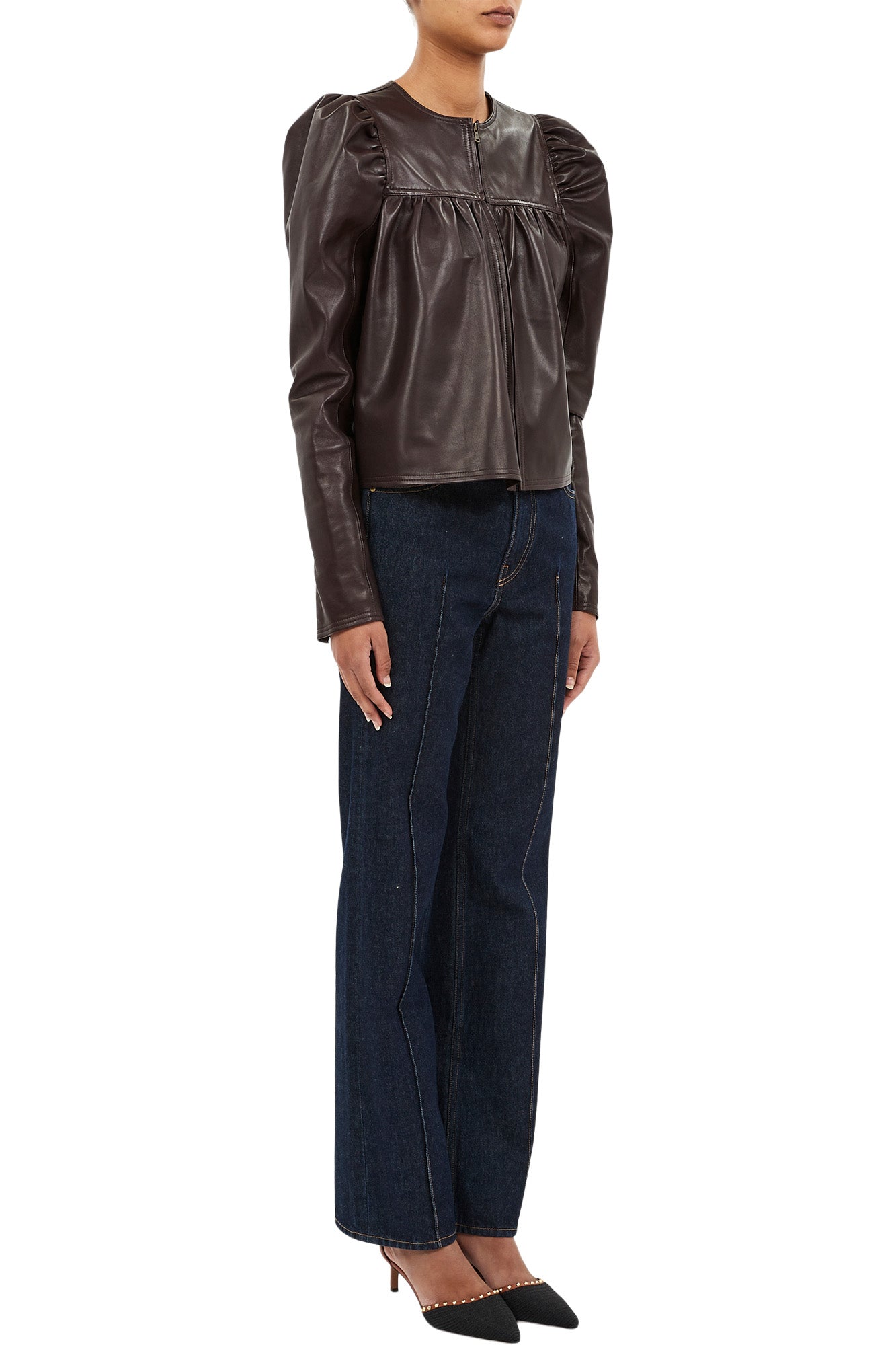 Ulla Johnson Anouk Zip Up Leather Jacket in Mahogany