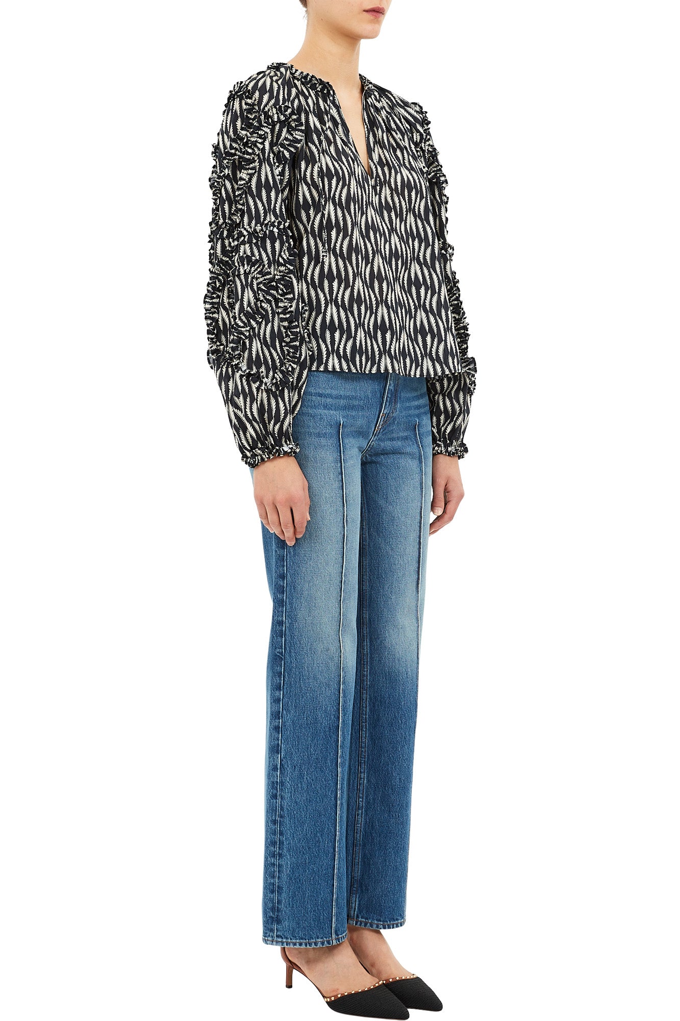 Ulla Johnson Azrou Cotton Long Sleeve Blouse in Graphite