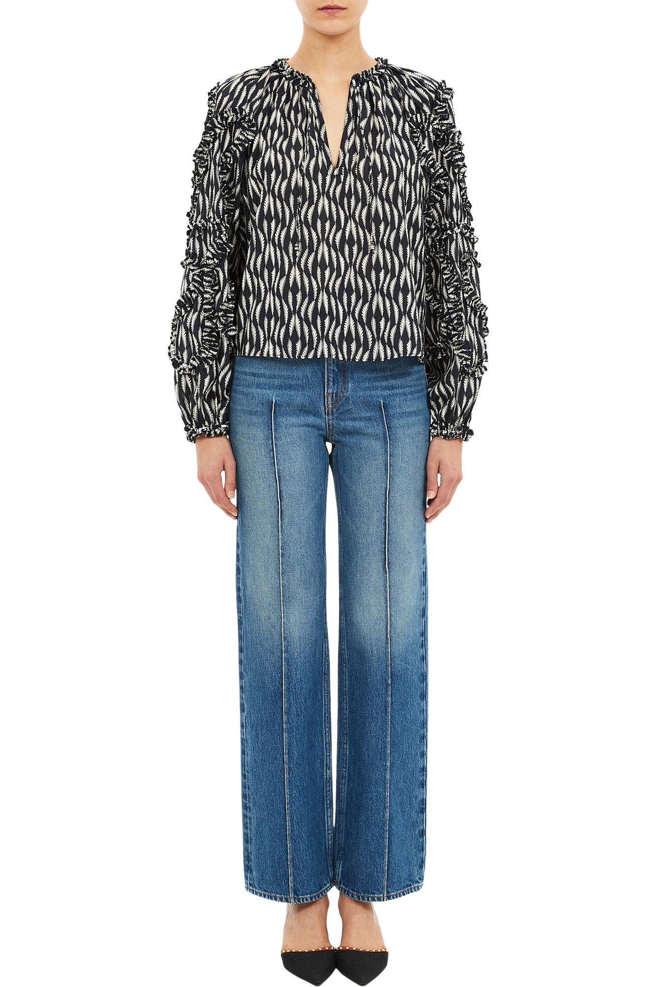 Ulla Johnson Azrou Cotton Long Sleeve Blouse in Graphite