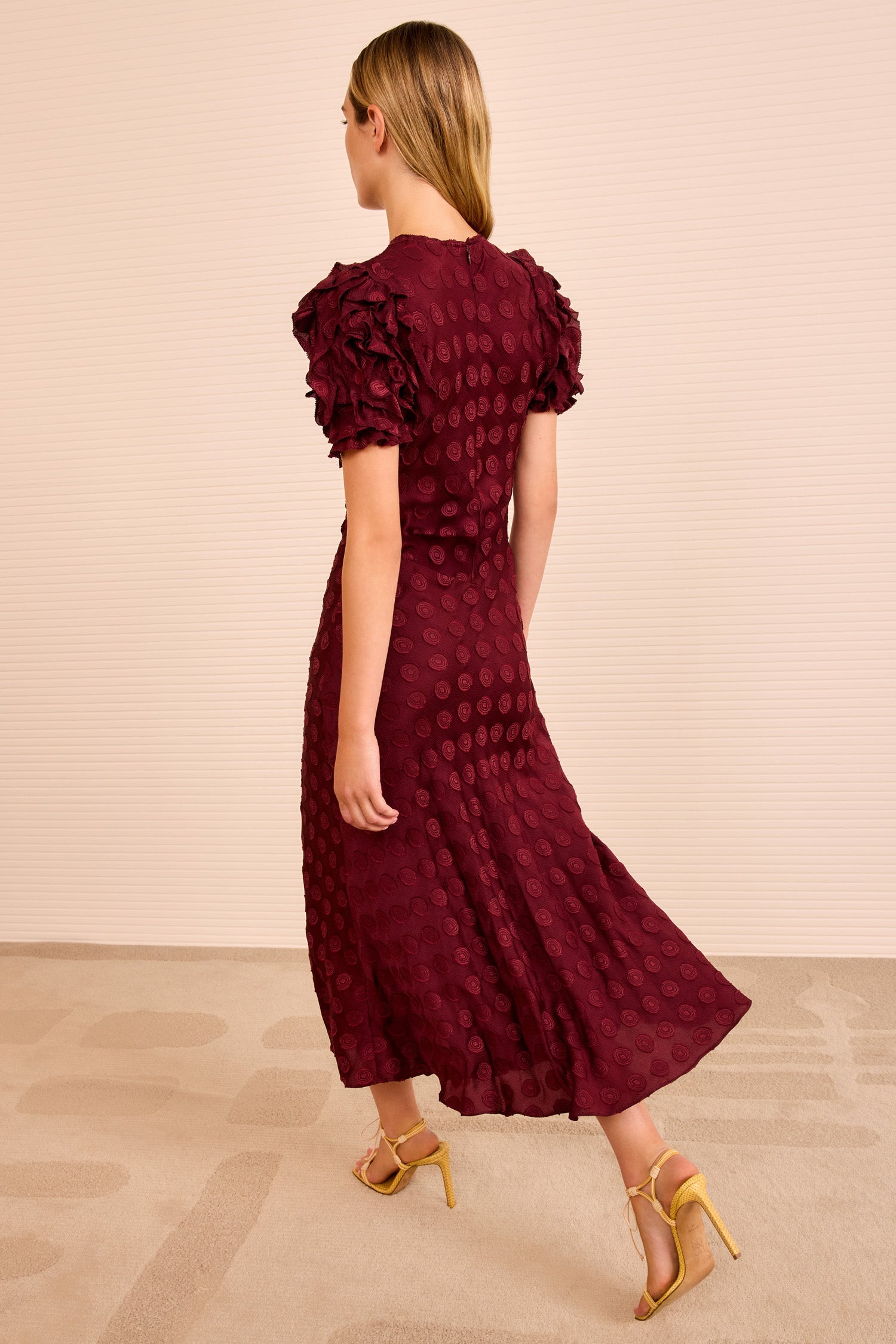 Ulla Johnson Elvia Ruffle Sleeve Midi Dress in Claret