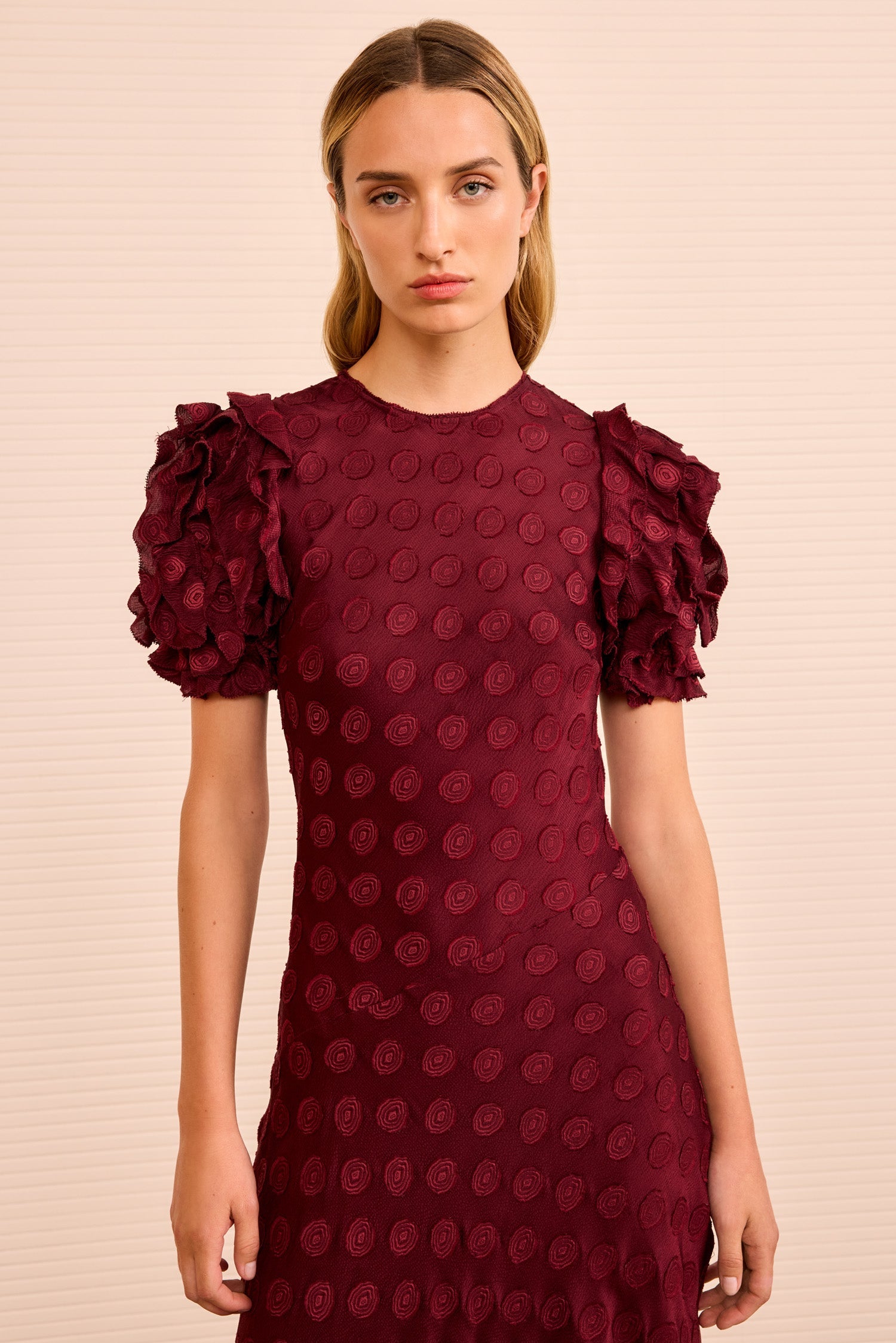 Ulla Johnson Elvia Ruffle Sleeve Midi Dress in Claret