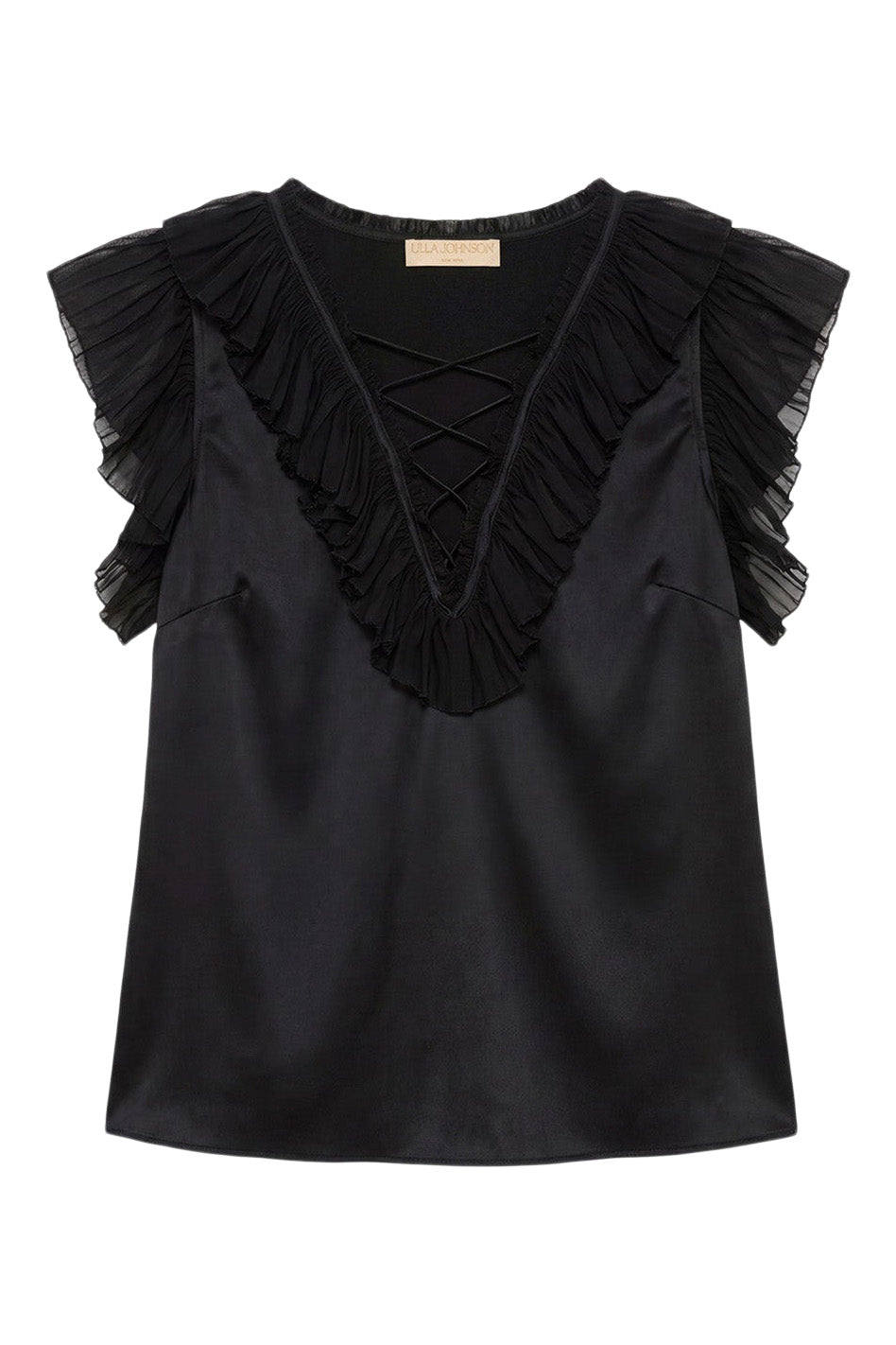 Ulla Johnson Ilyana Silk Top with Lace Up in Noir