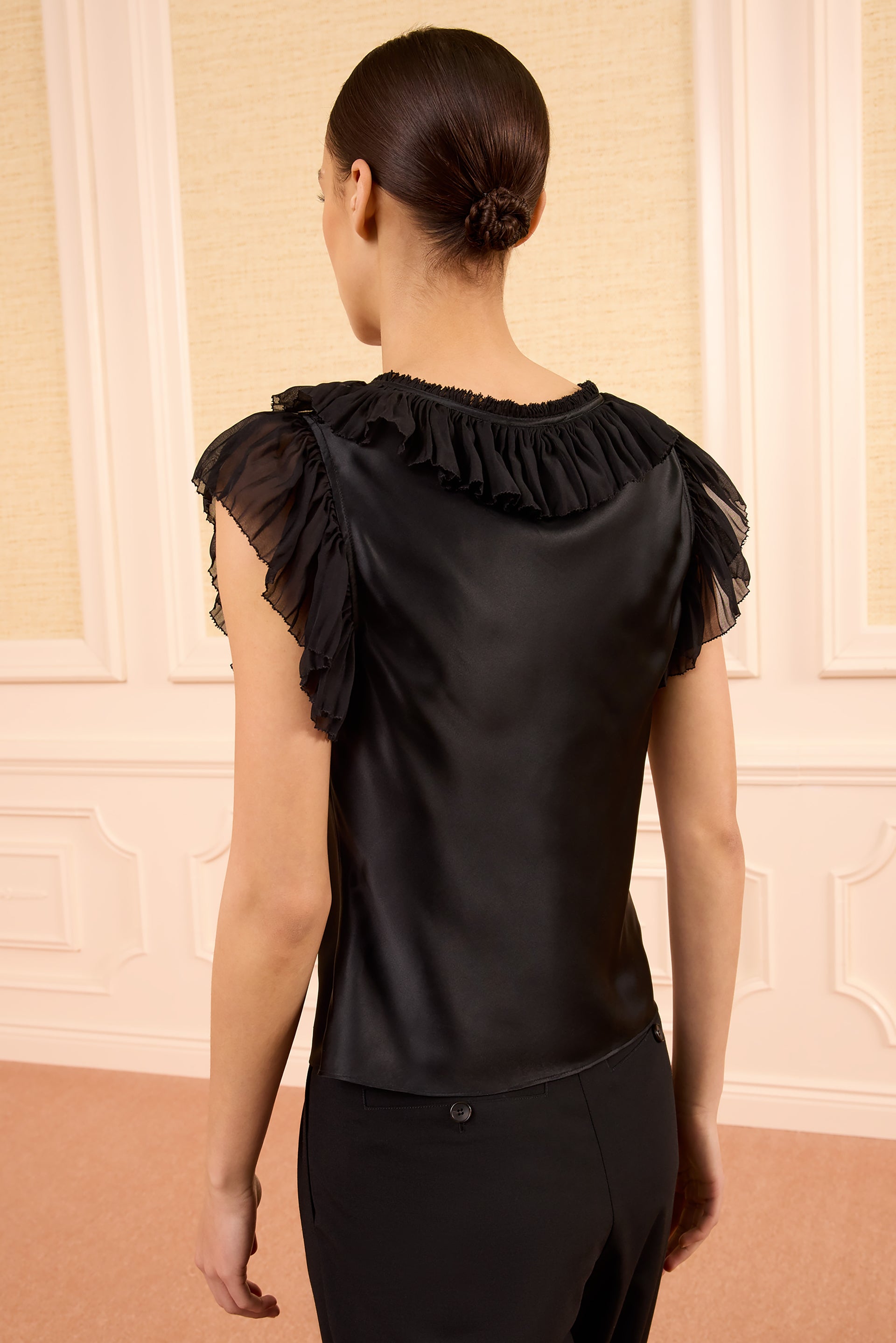 Ulla Johnson Ilyana Silk Top with Lace Up in Noir