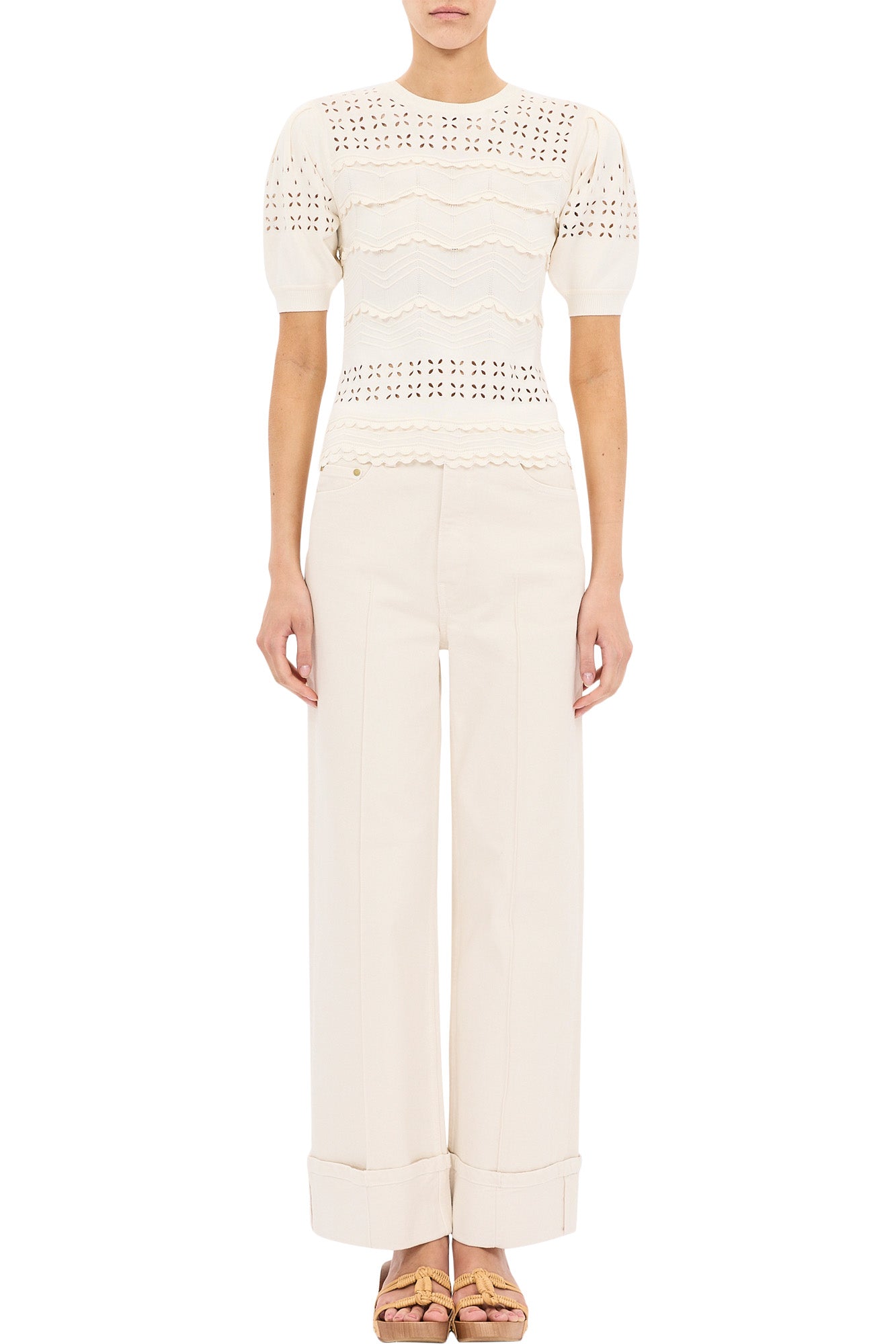 Ulla Johnson Marcelena Eyelet Top in Cowrie