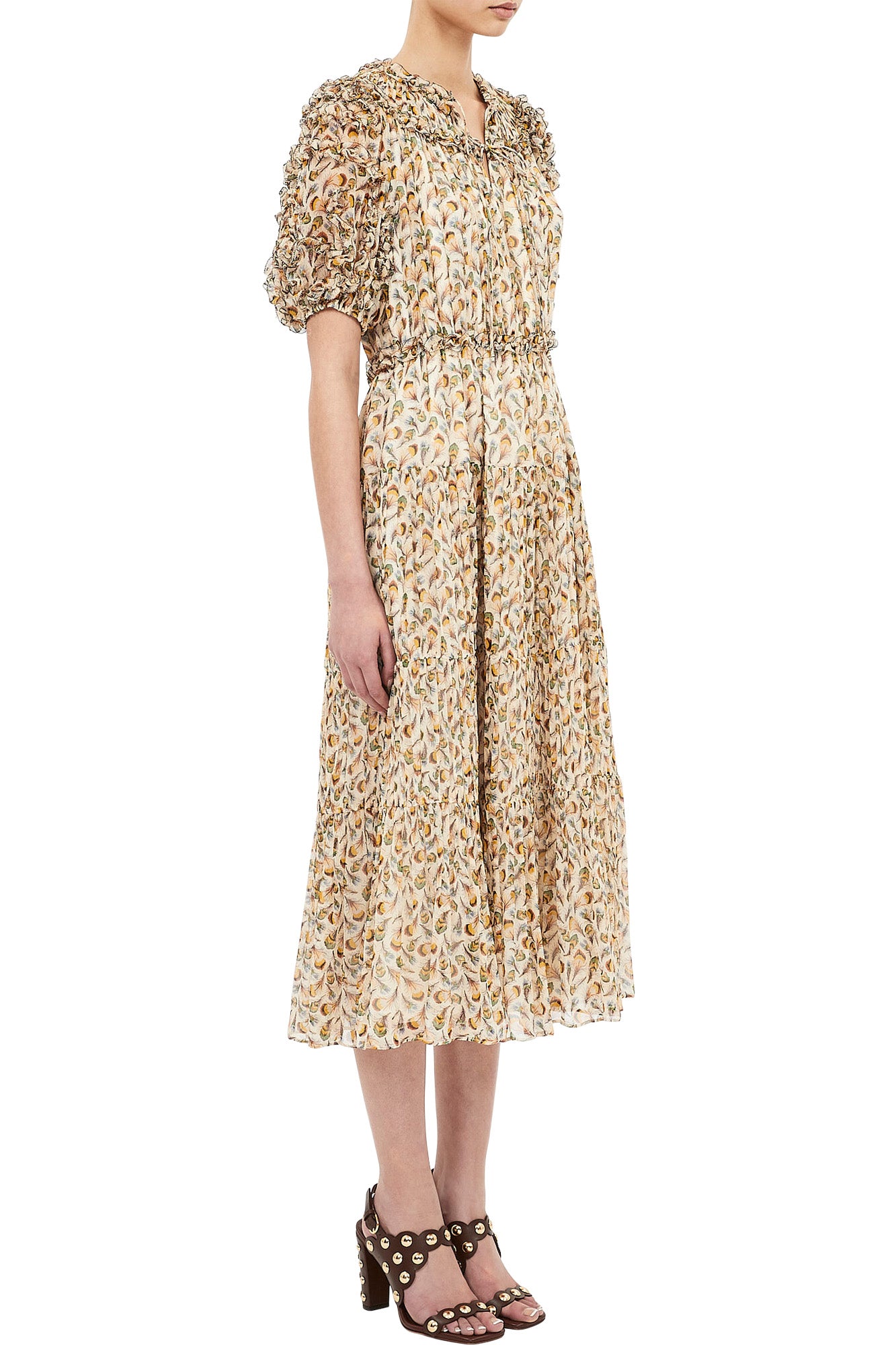 Ulla Johnson Nan Silk Short Sleeve Midi Dress in Swan