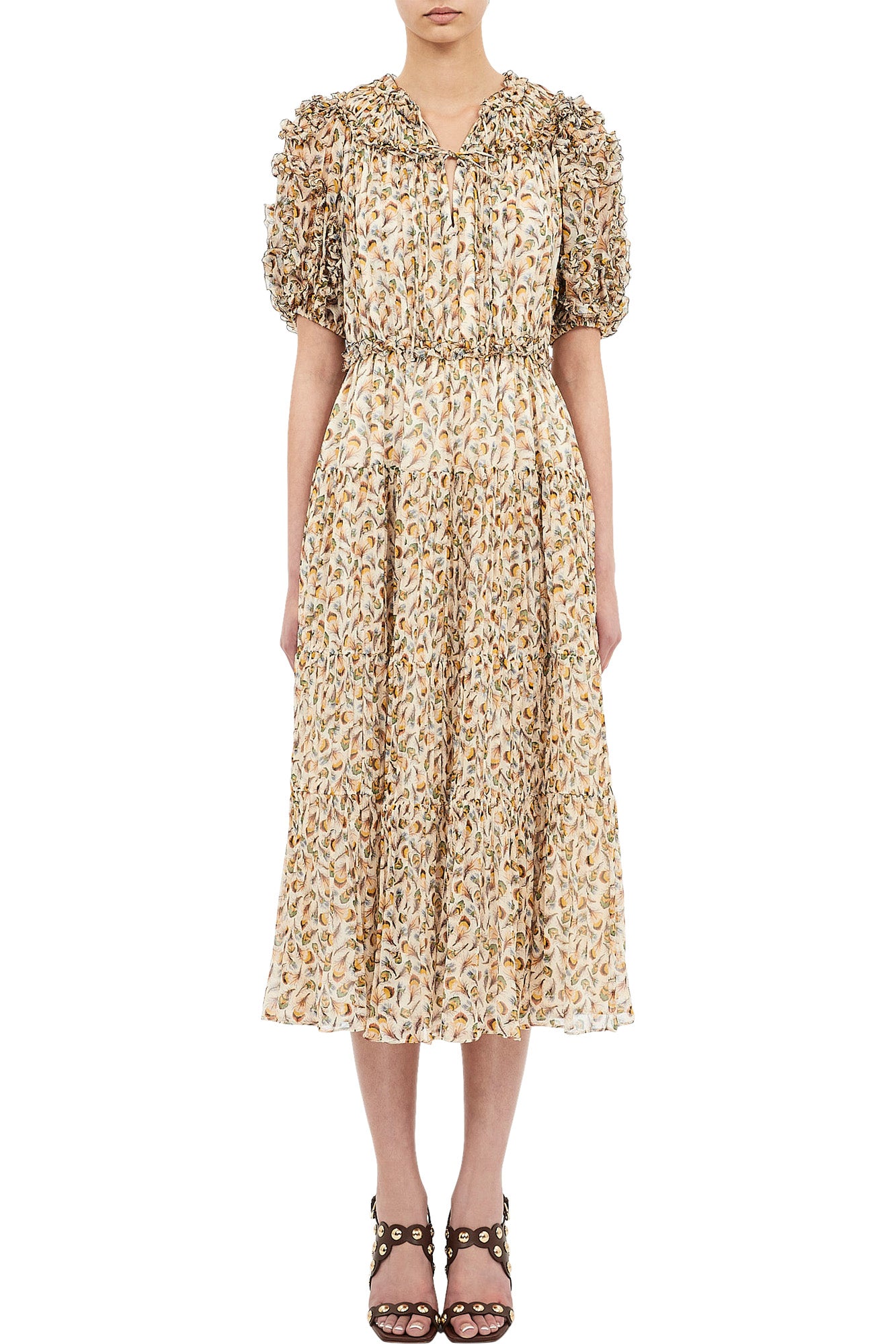 Ulla Johnson Nan Silk Short Sleeve Midi Dress in Swan