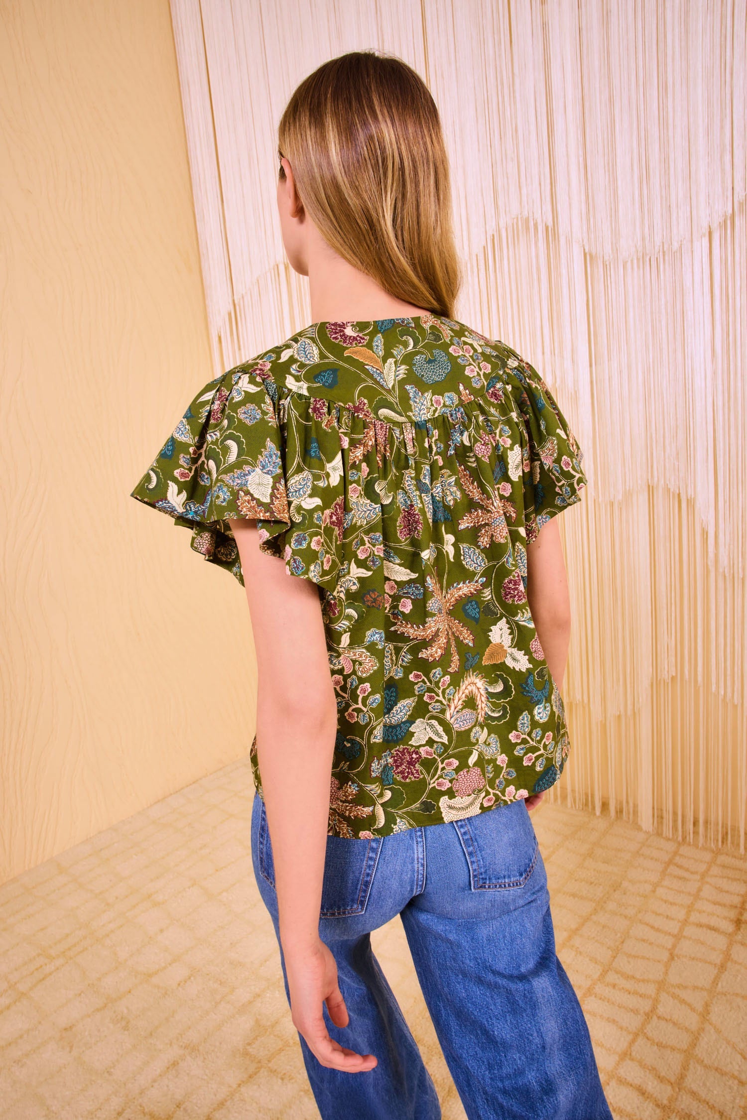 Ulla Johnson Perline Flutter Sleeve Blouse in Lichen