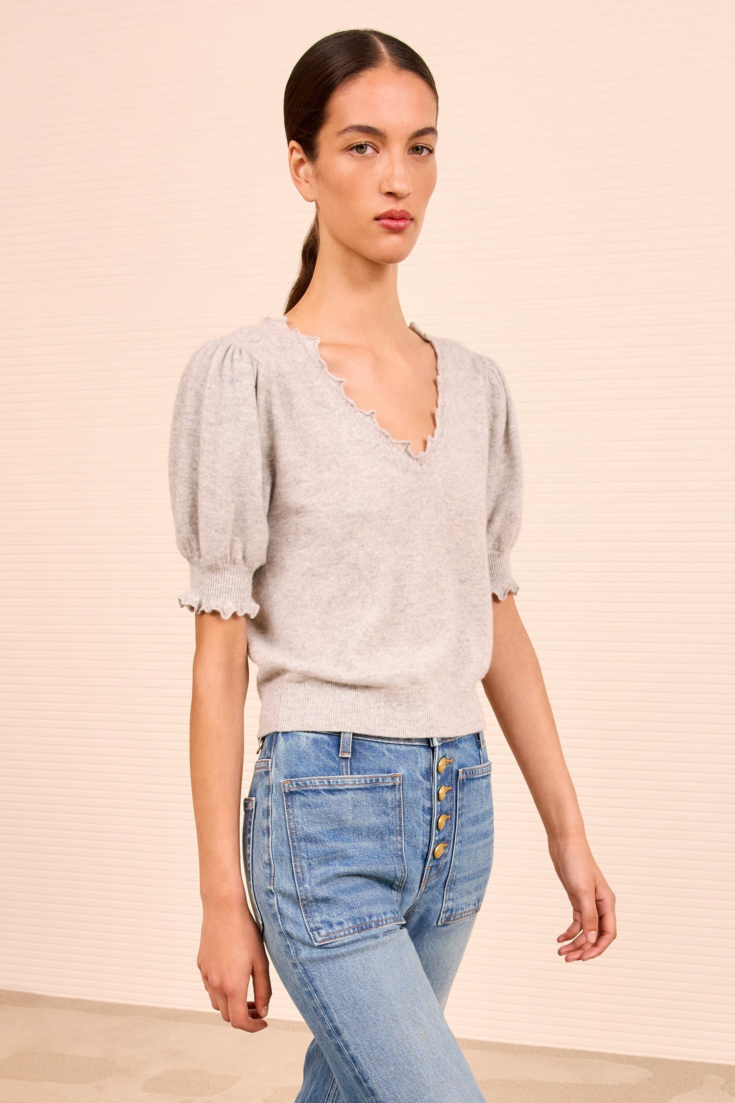 Ulla Johnson Polline Short Sleeve Top in Pebble