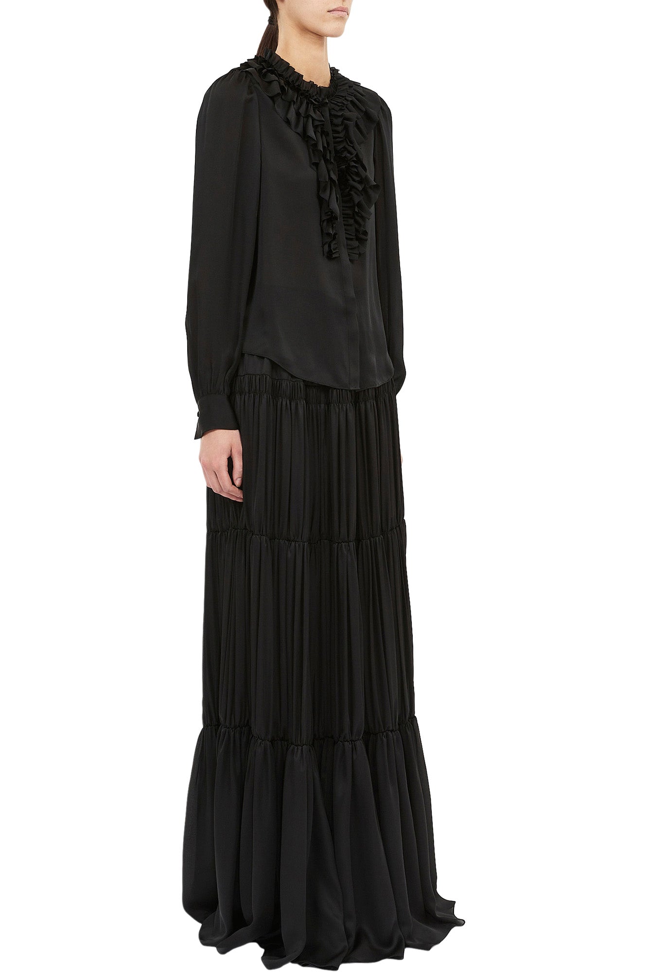 Ulla Johnson Rouen Ruffle Front Blouse in Noir