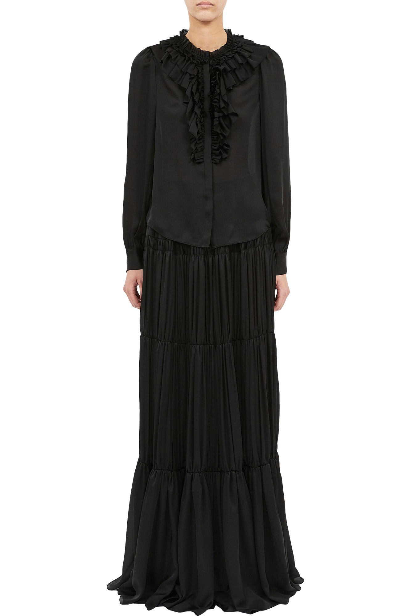 Ulla Johnson Rouen Ruffle Front Blouse in Noir