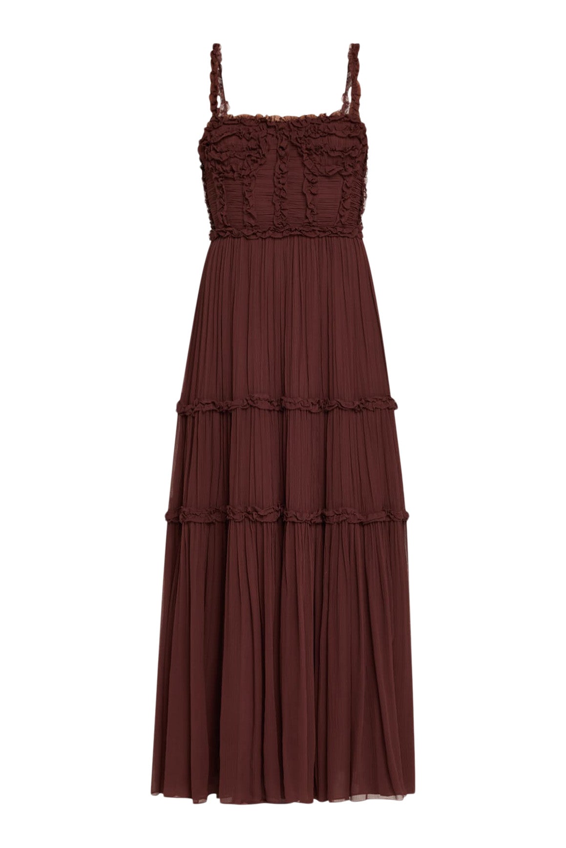 Ulla Johnson Talitha Silk Smocked Cami Midi Dress in Mahogany