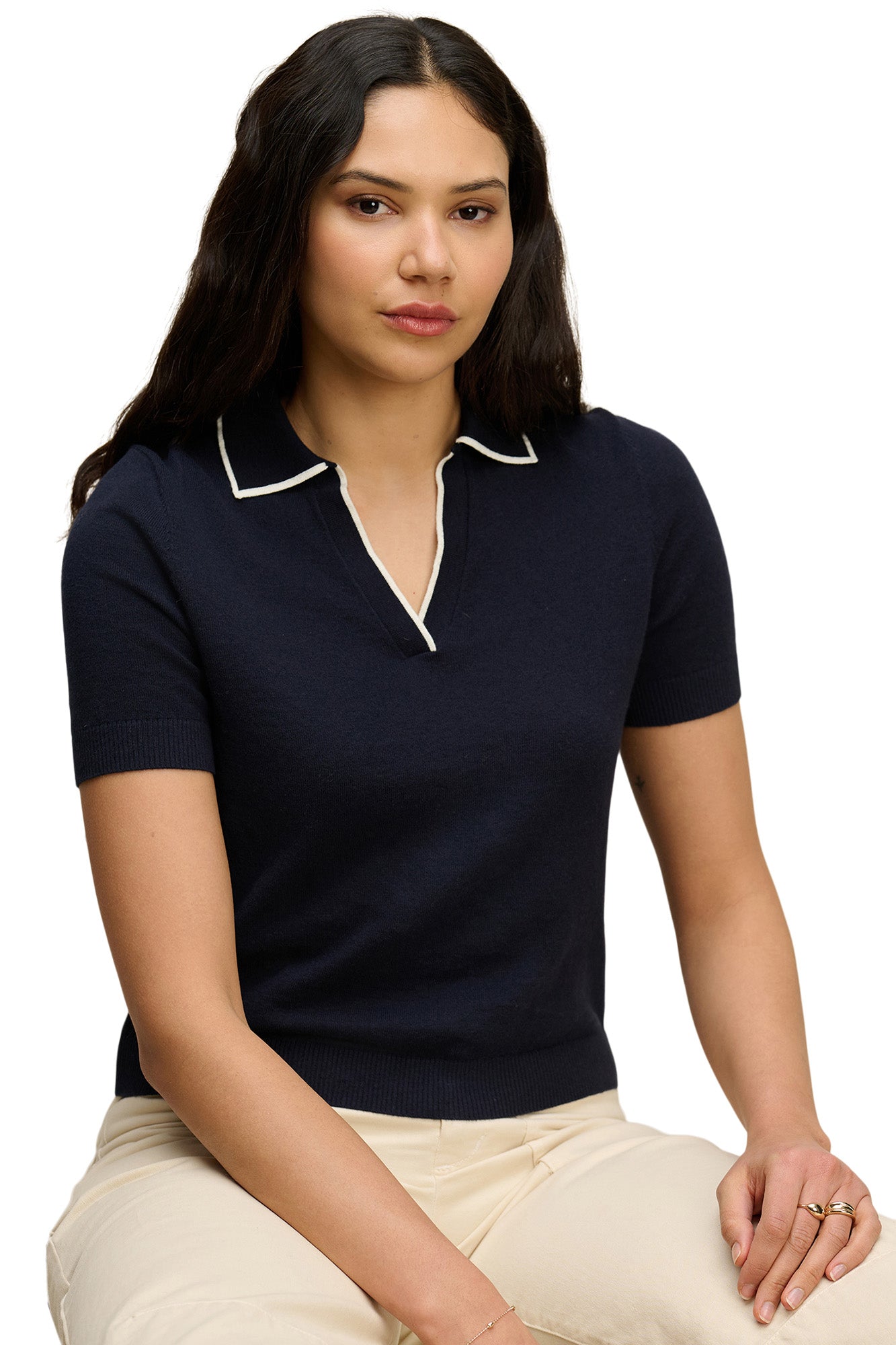 Velvet Abela Polo Top in Navy